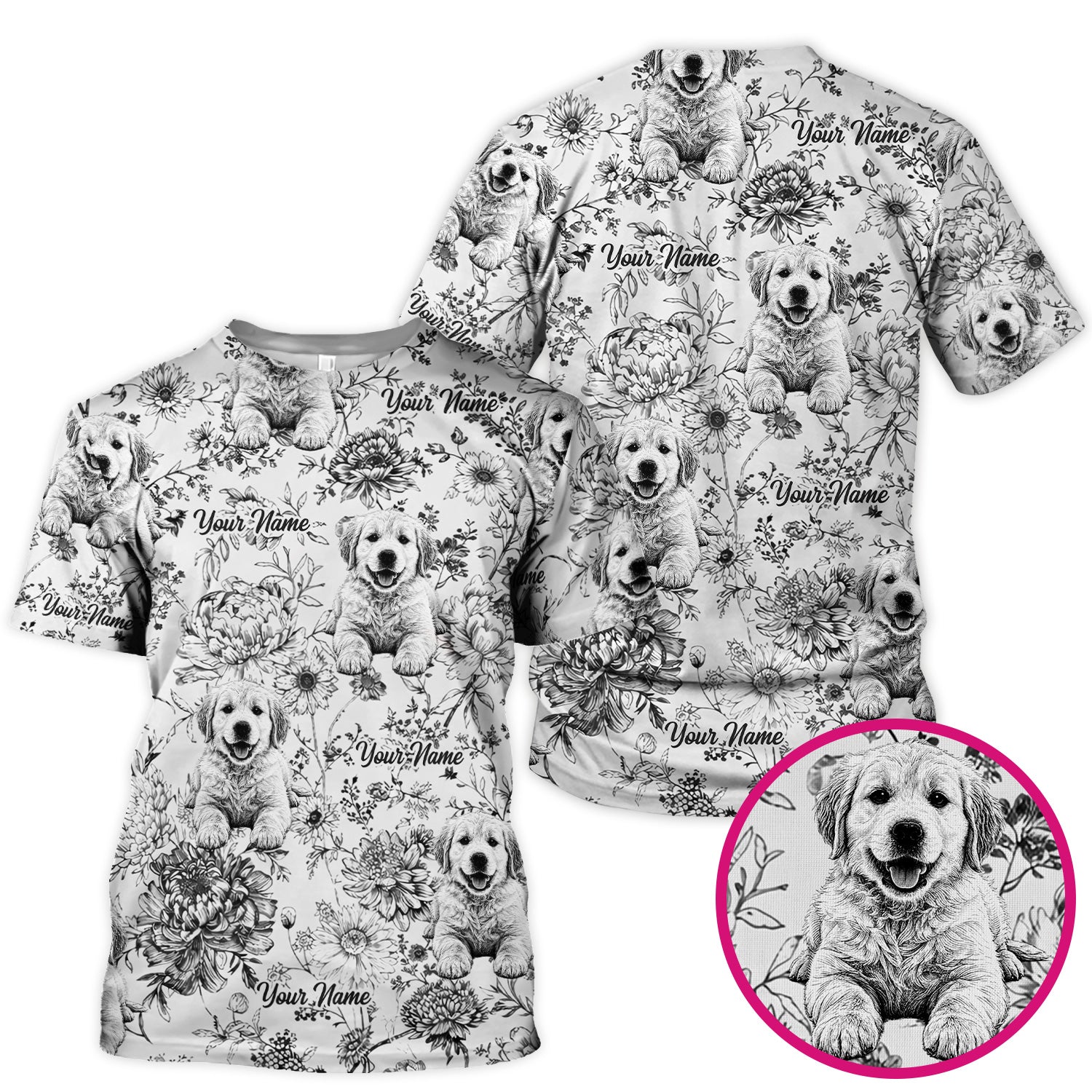 Personalized Custom Pet Photo Name Floral Pattern Scrub Top, Breathable Fabrics Nursing Uniform