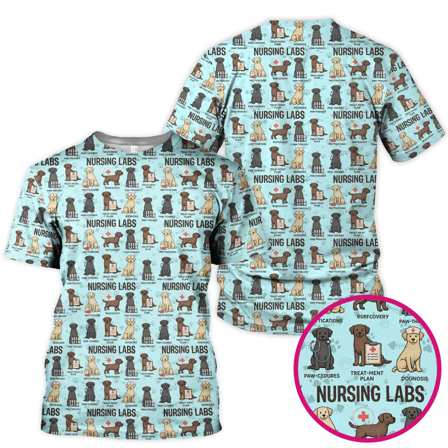 Playful Nursing Labs Dog Pattern Scrub Top, Comfortable Scrubs for Nurses