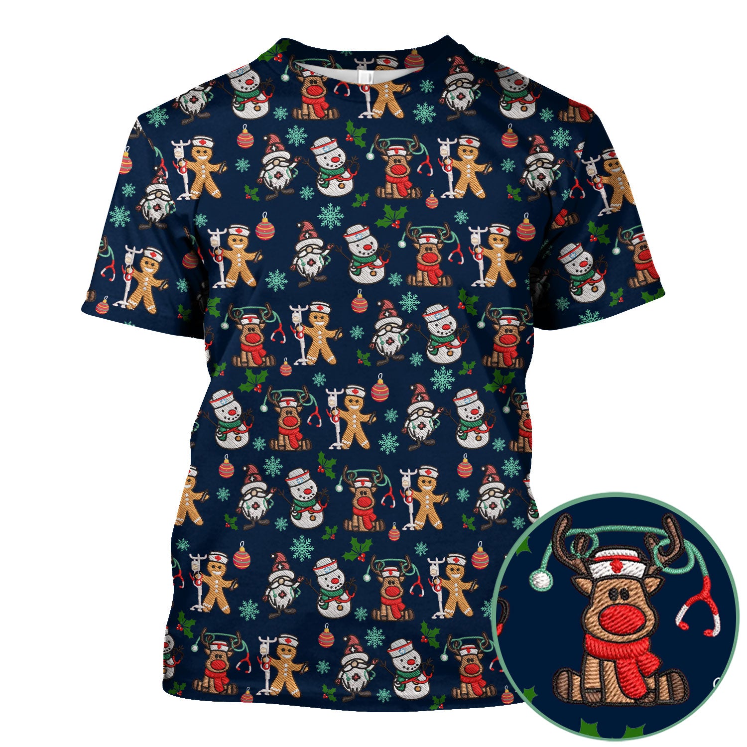 Reindeer Xmas Scrubs for Women - Gingerbread Cookies Shirts - Comfortable Scrubs for Nurses - Breathable Nursing Uniform