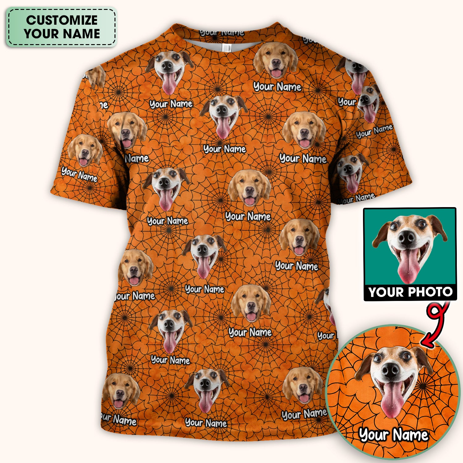 Personalized Halloween Dog Photo Spiderweb Scrub Top, Comfortable Scrubs for Nurses