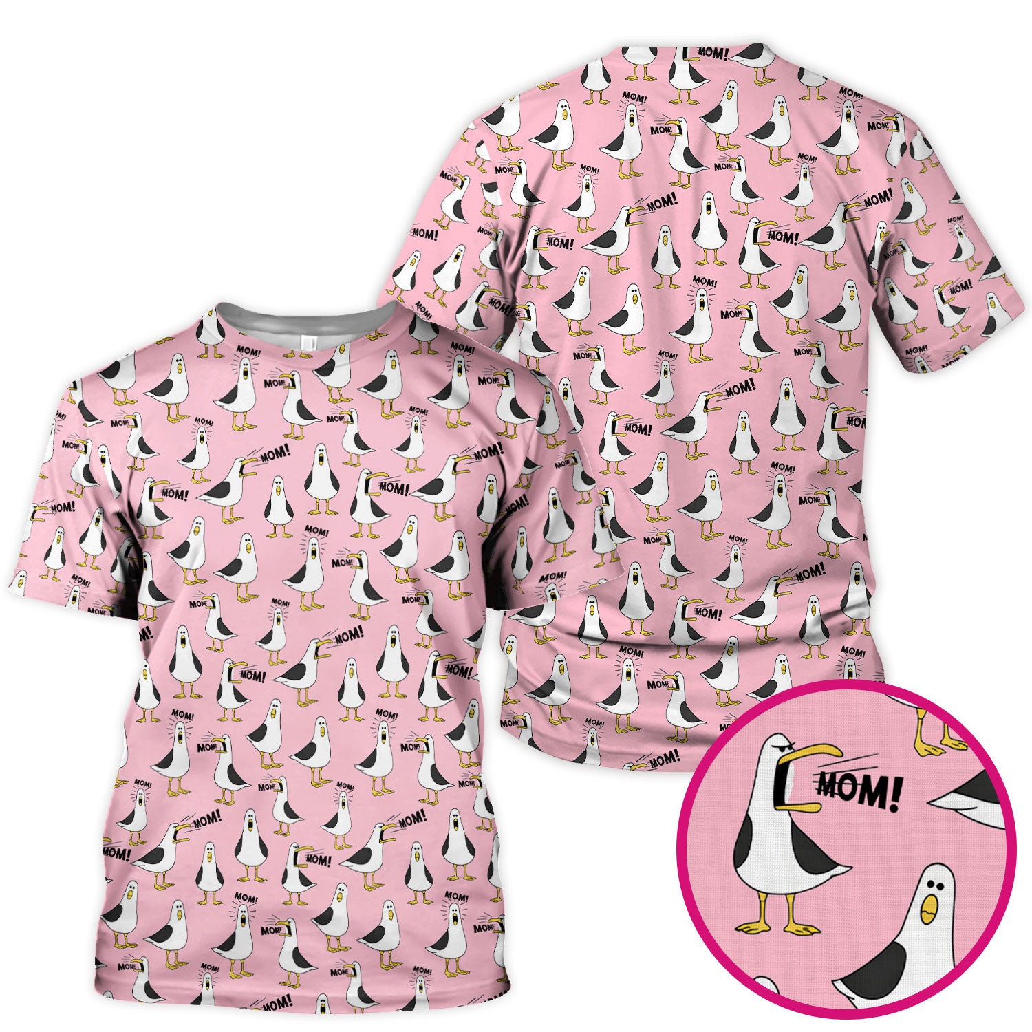 Funny Seagull Mom Seamless Pattern Scrub Top, Comfortable Scrubs for Nurses