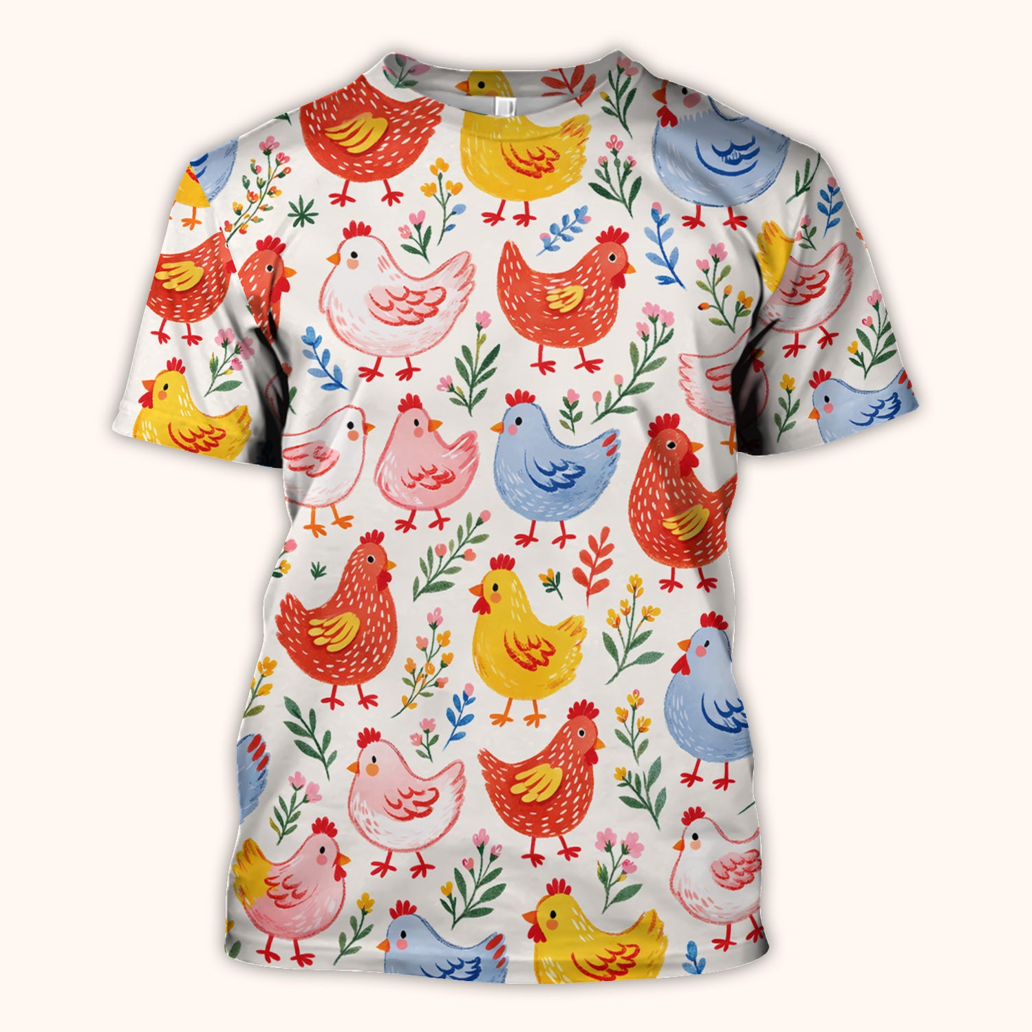 Fun Cartoon Hen Print Scrub Top,  Breathable Fabrics Nursing Uniform