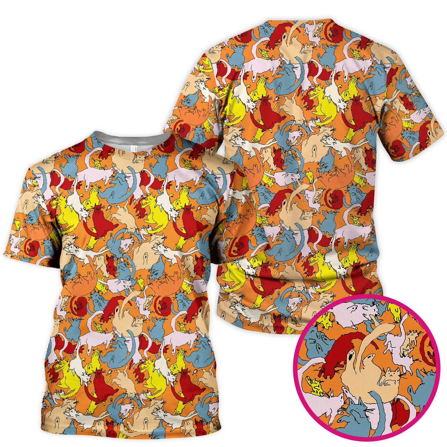 Colorful Cat Chaos Illustration Pattern Scrub Top, Comfortable Scrubs for Nurses
