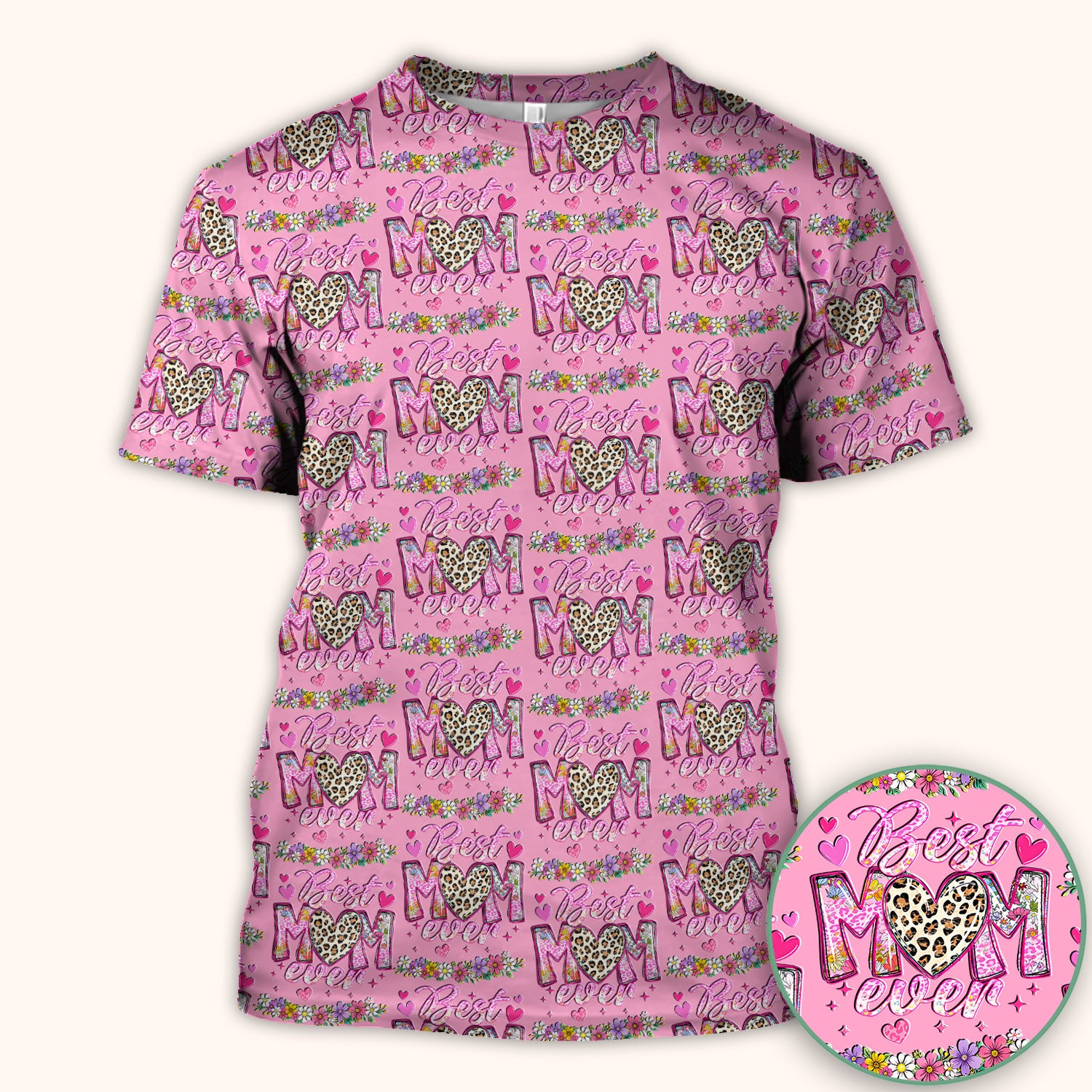 Best Mom Ever Leopard Heart Floral Pattern Scrub Top, Comfortable Scrubs for Nurses
