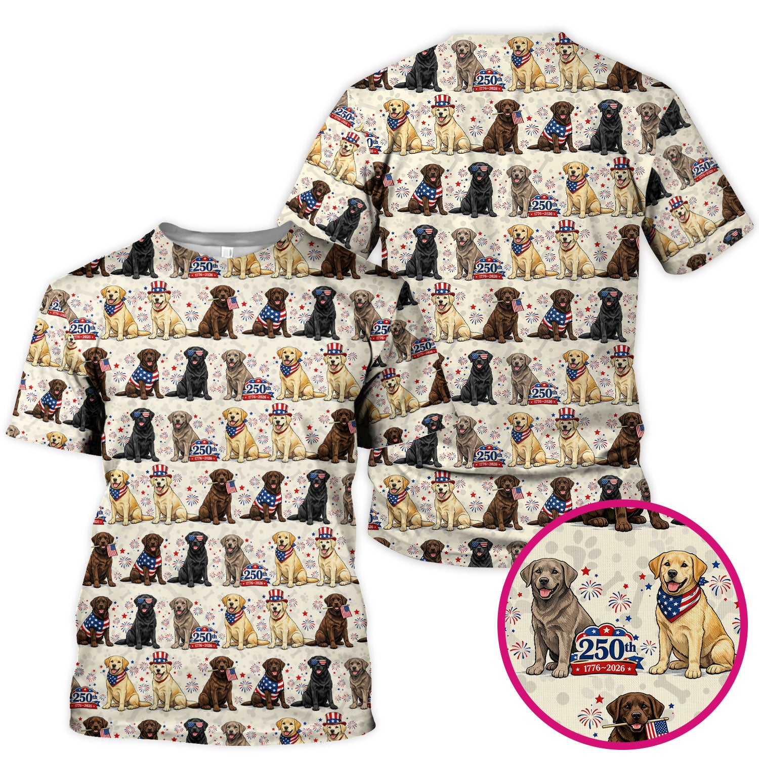 4th of July Labrador Dog Patriotic Print Scrub Top, USA Flag Nursing Uniform for Women