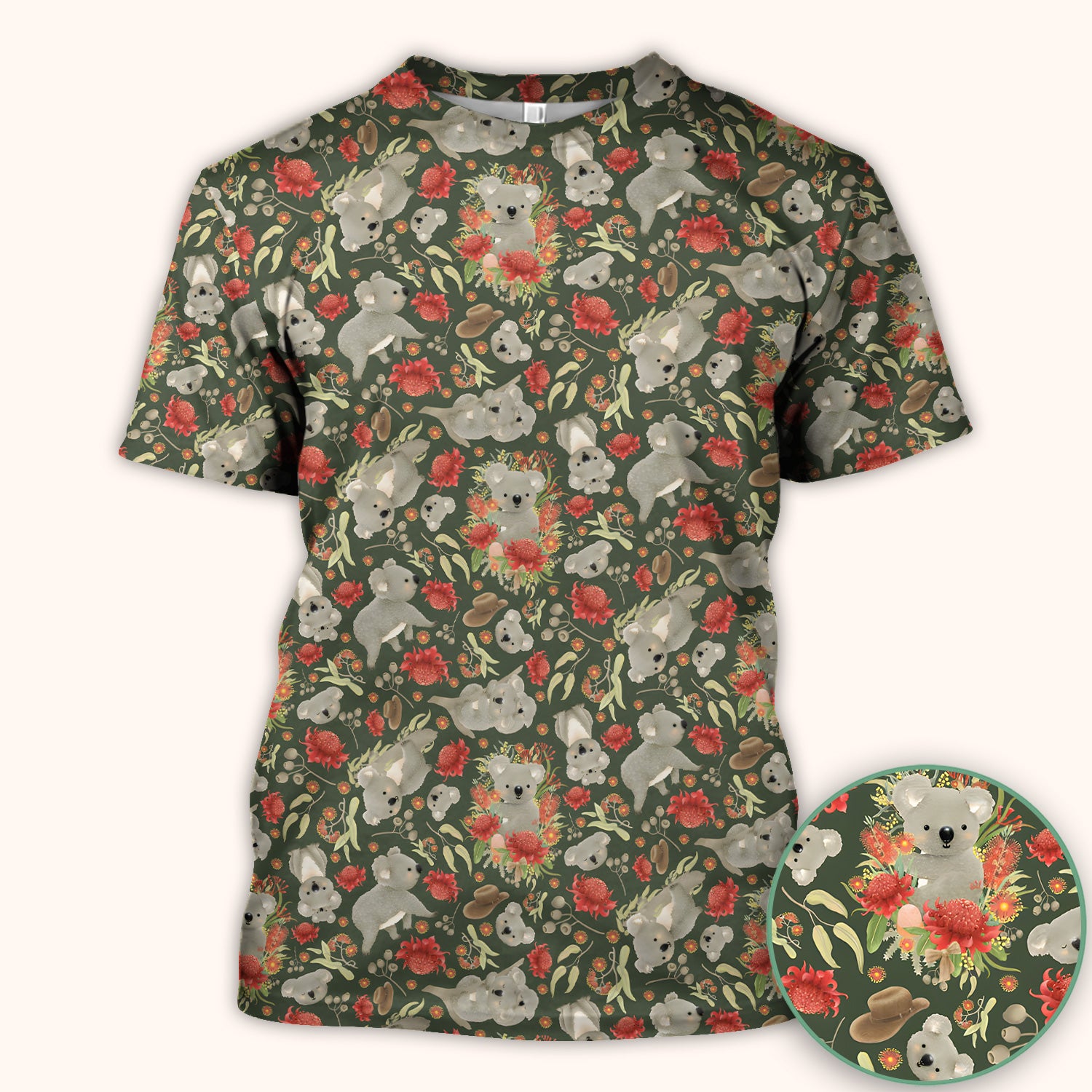Cute Koala Wildflower Pattern Scrub Top, Comfortable Scrubs for Nurses