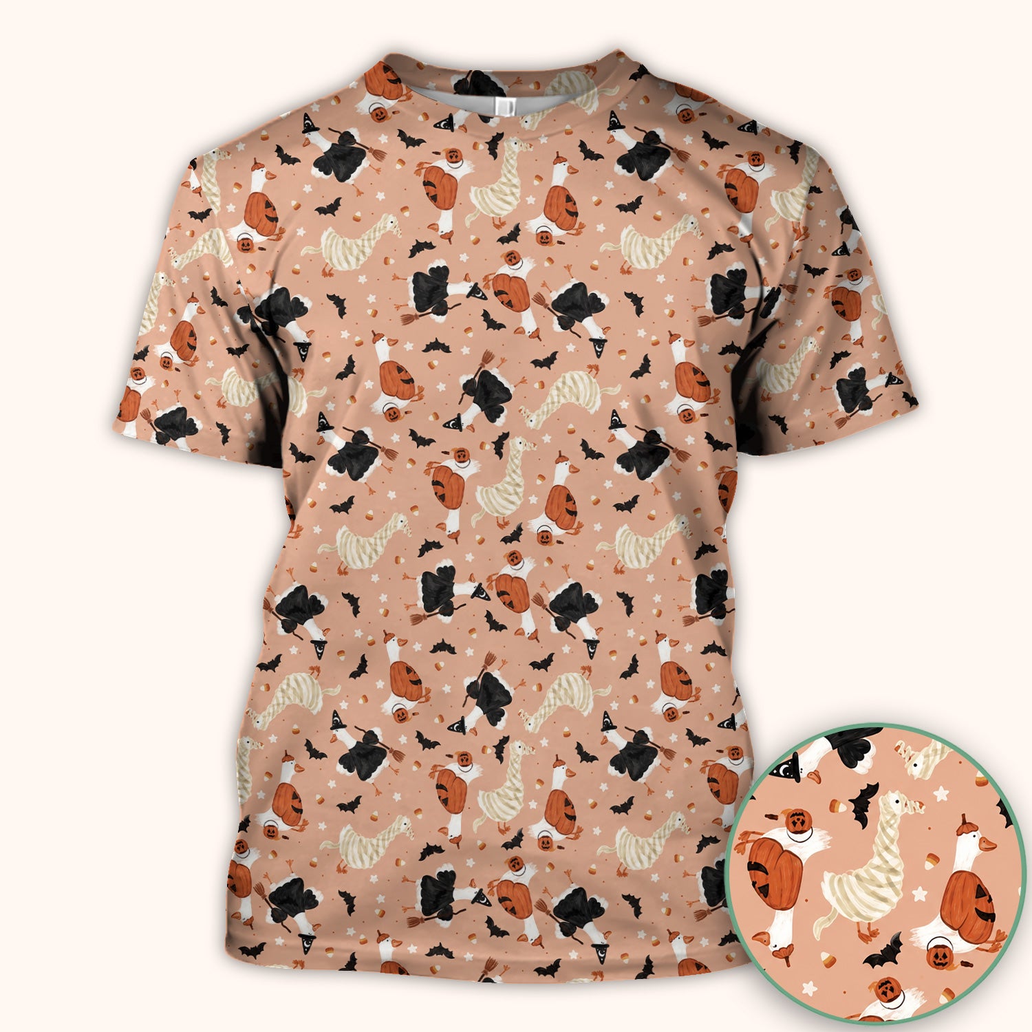 Halloween Goose with Pumpkin Bat Pattern Scrub Top, Comfortable Scrubs for Nurses