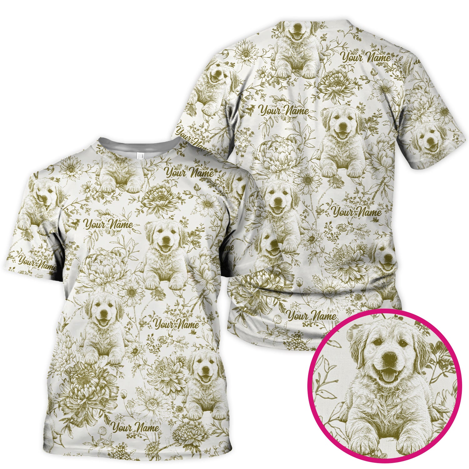 Personalized Custom Pet Photo Name Floral Pattern Scrub Top, Breathable Fabrics Nursing Uniform