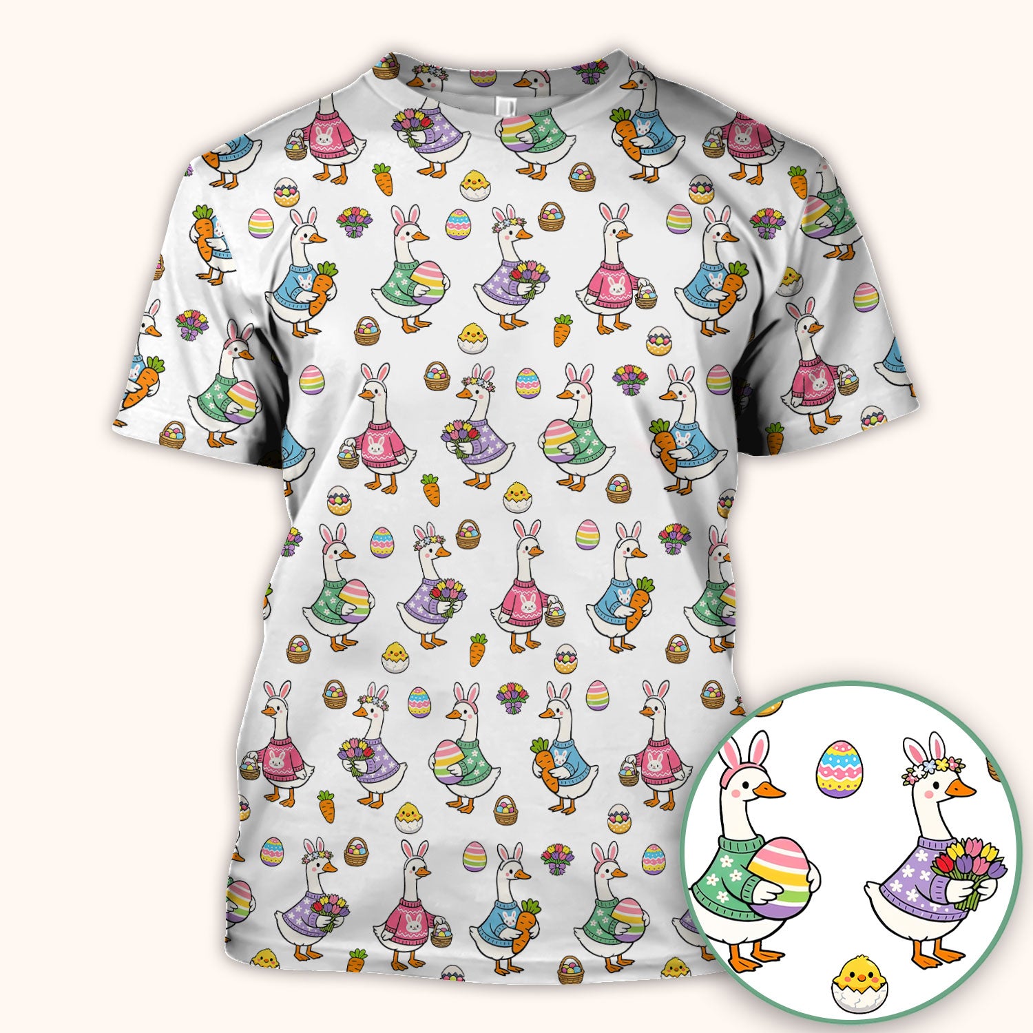 Cute Easter Goose Pattern Scrub Top, Breathable Fabrics Nursing Uniform