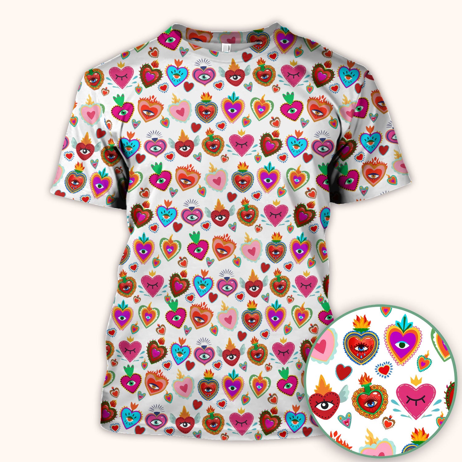 Valentine Colorful Sacred Heart Print Medical Scrub Top, Comfortable Scrubs for Nurses
