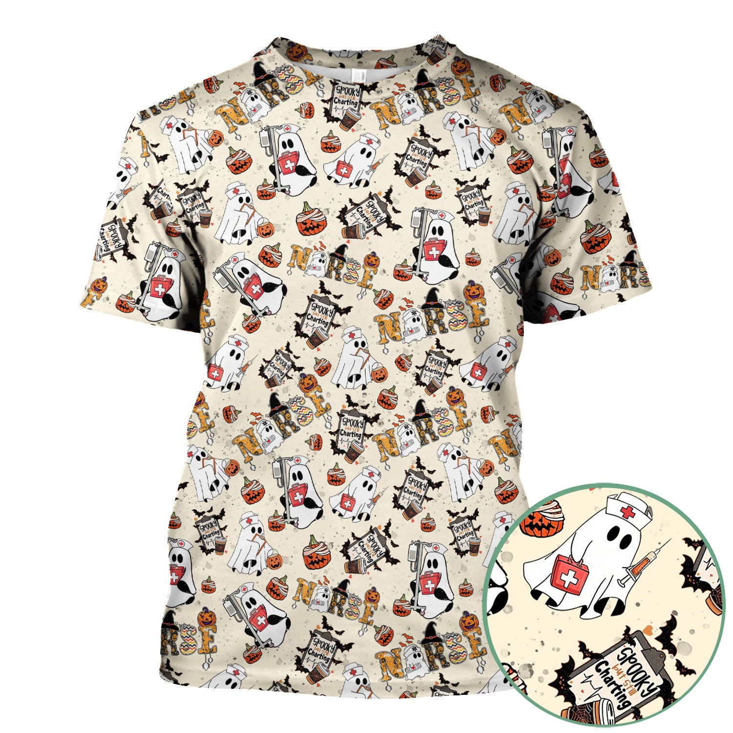 Halloween Scrub Top - Spooky But Still Charting - Funny Scrubs for Nurses - Horror Pumpkin Nursing Uniform