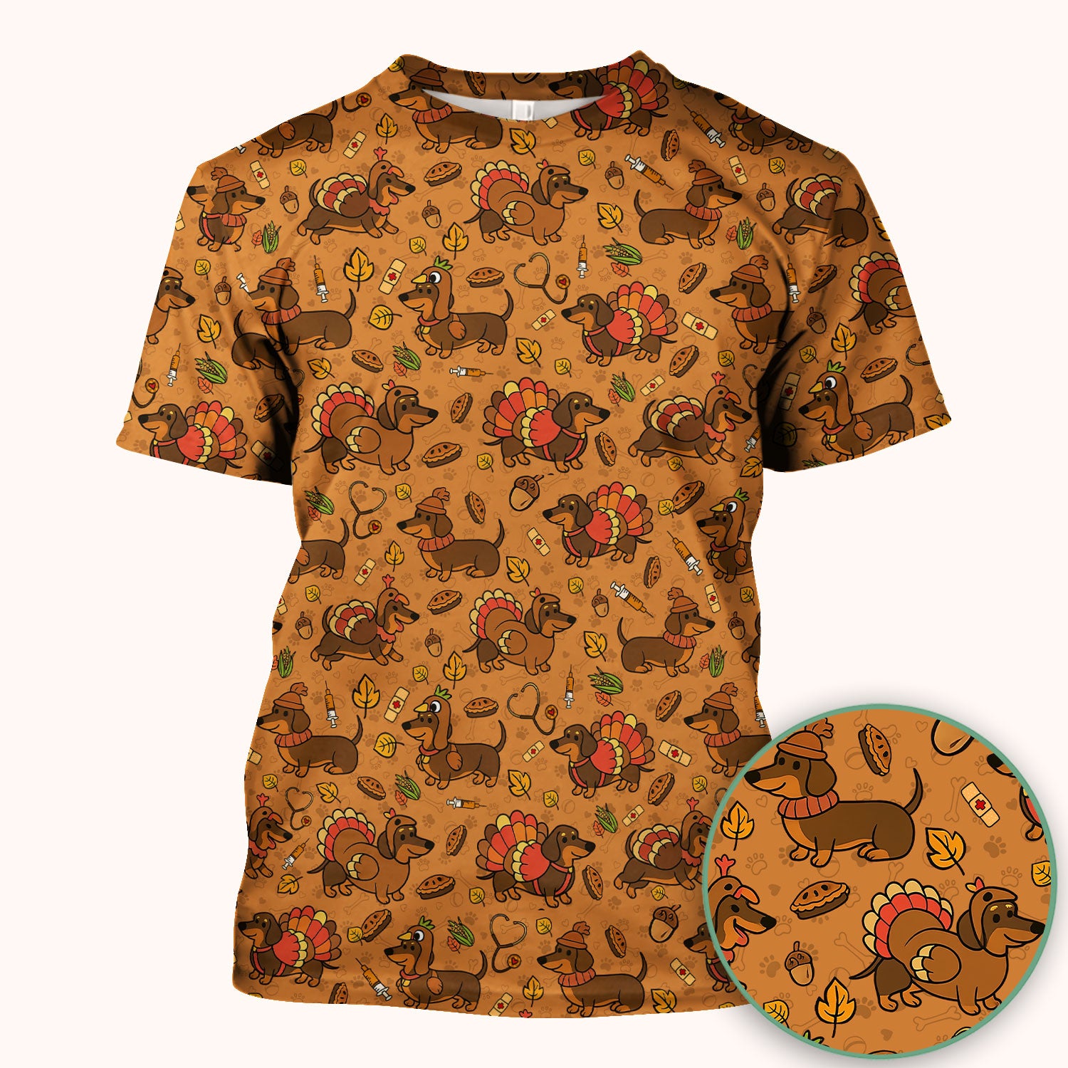 Thanksgiving Dachshund Scrubs Top - Cute Dog Turkey Medical Uniform Shirt for Nurses - Funny Holiday Gift