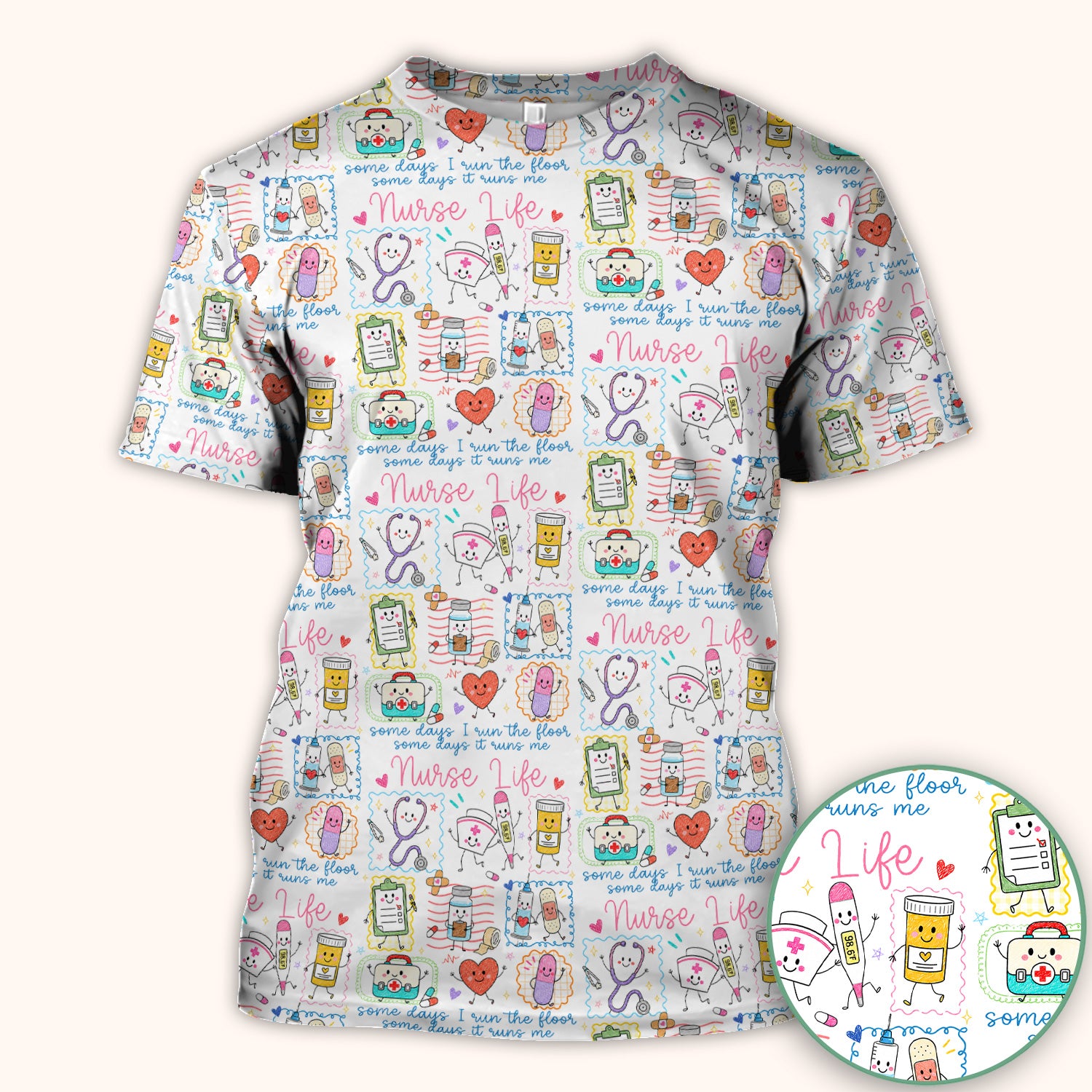 Cute Nurse Life Doodle Pediatric Nurse Scrub Top, Comfortable Scrubs for Nurses