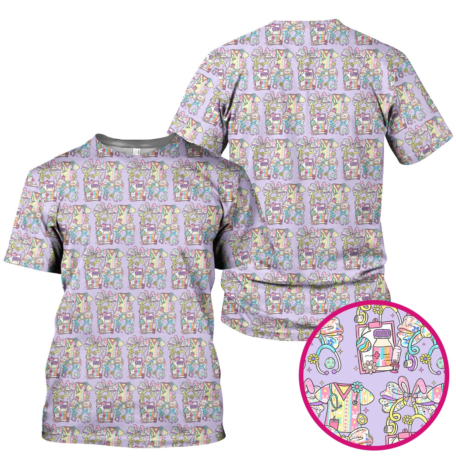 Colorful Nurse Scrub Supplies Pattern Scrub Top, Breathable Fabrics Nursing Uniform