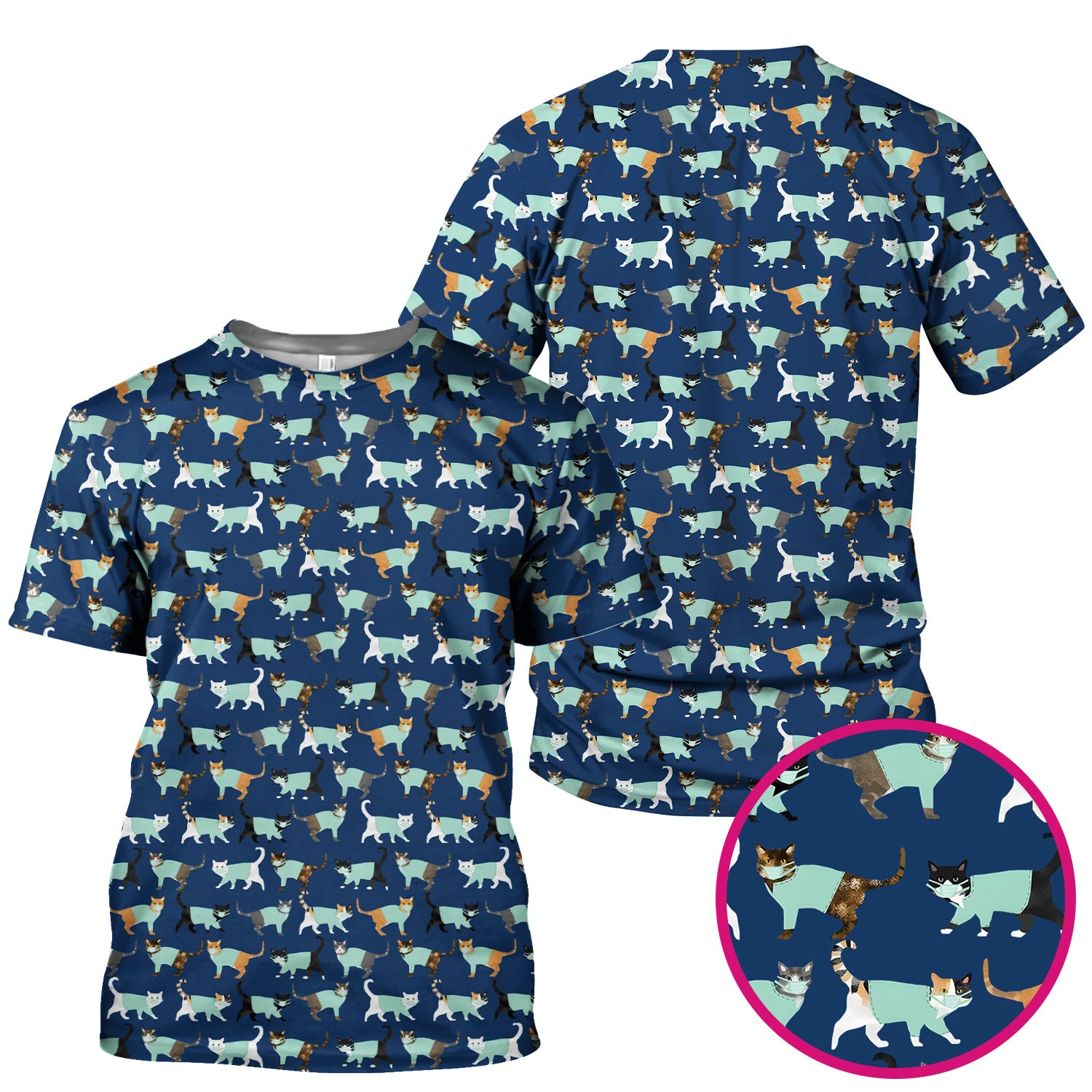 Playful Cat Nurse All Over Print Scrub Top, Comfortable Scrubs for Nurses