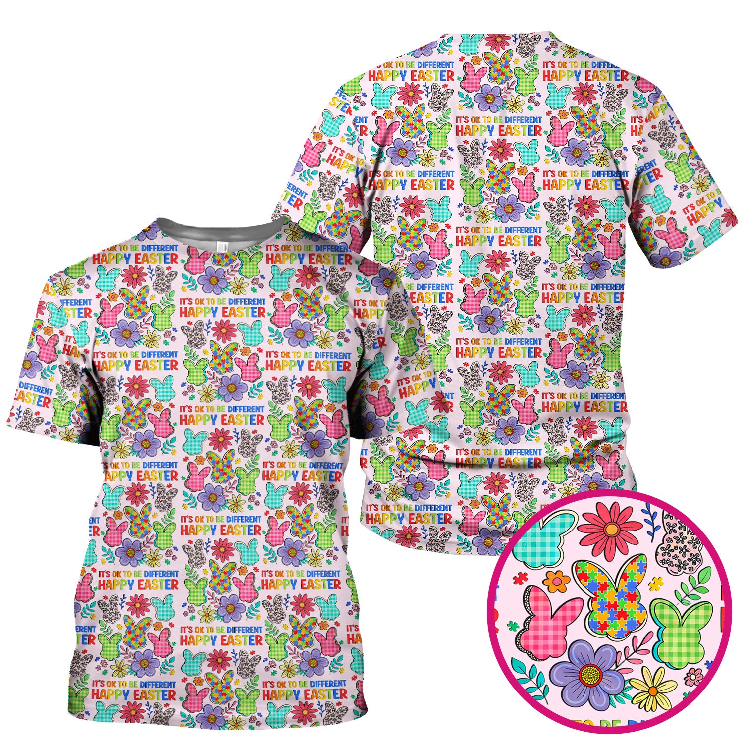 Happy Easter Bunny Floral Print Scrub Top, Breathable Fabrics Nursing Uniform