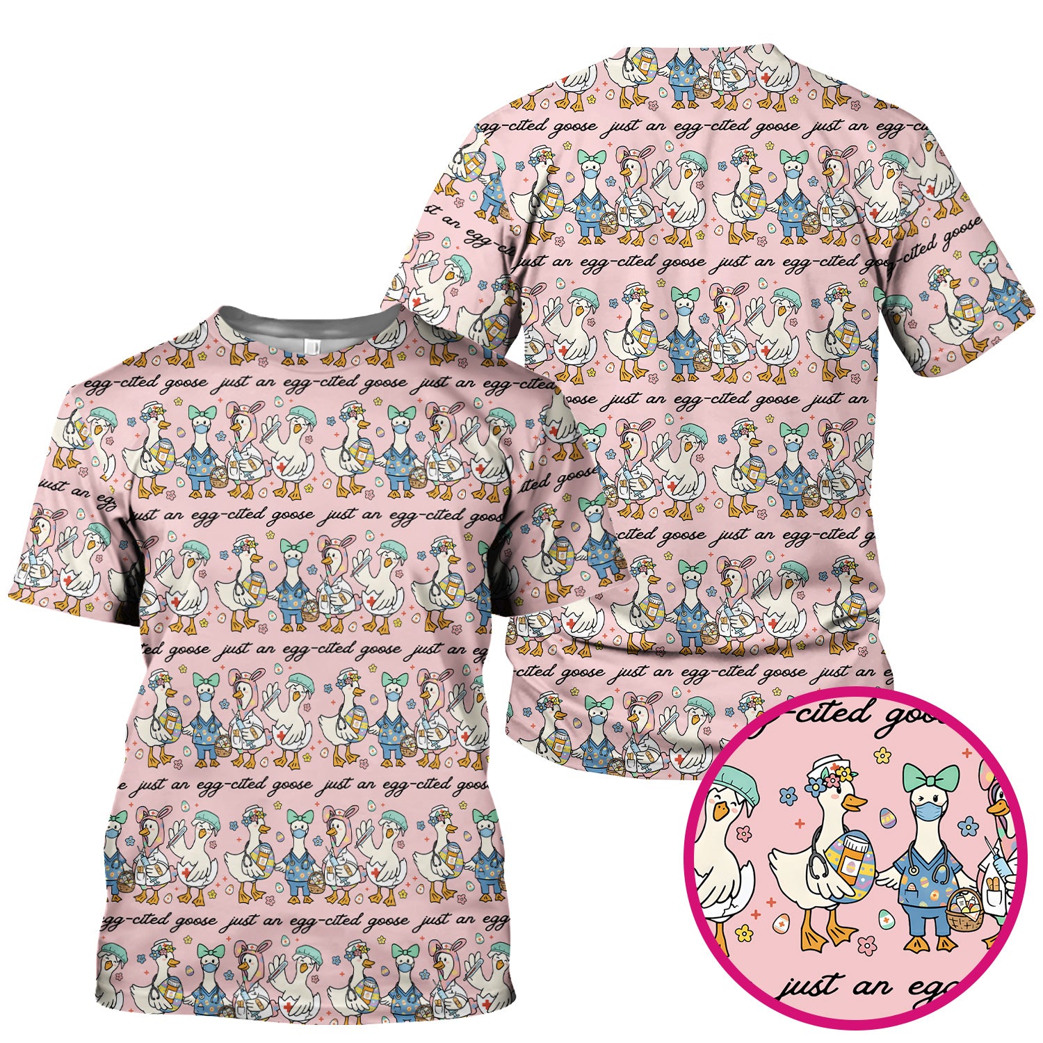 Funny Easter Nurse Goose Pattern Scrub Top, Comfortable Scrubs for Nurses