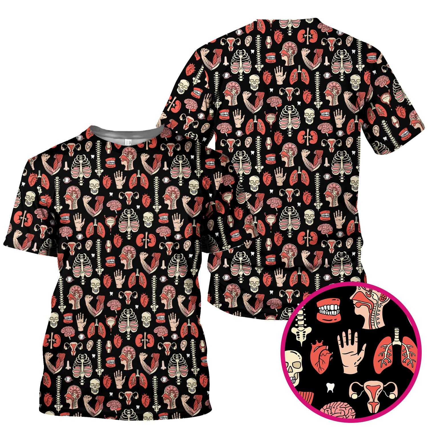 Human Anatomy Body Parts Pattern Scrubs Top, Comfortable Scrubs for Nurses