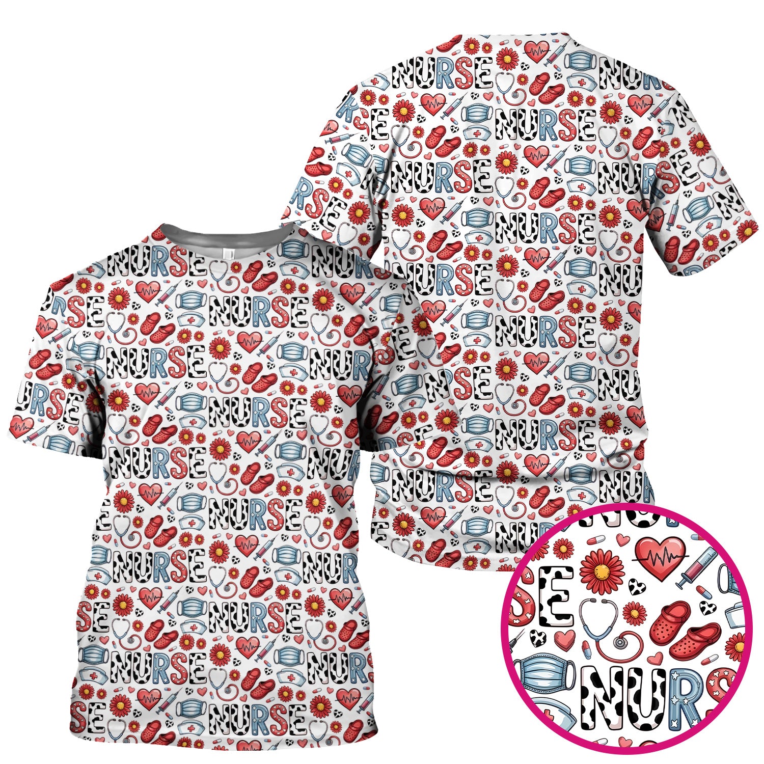 Cute Nurse Medical Icon Pattern Scrub Top, Comfortable Scrubs for Nurses