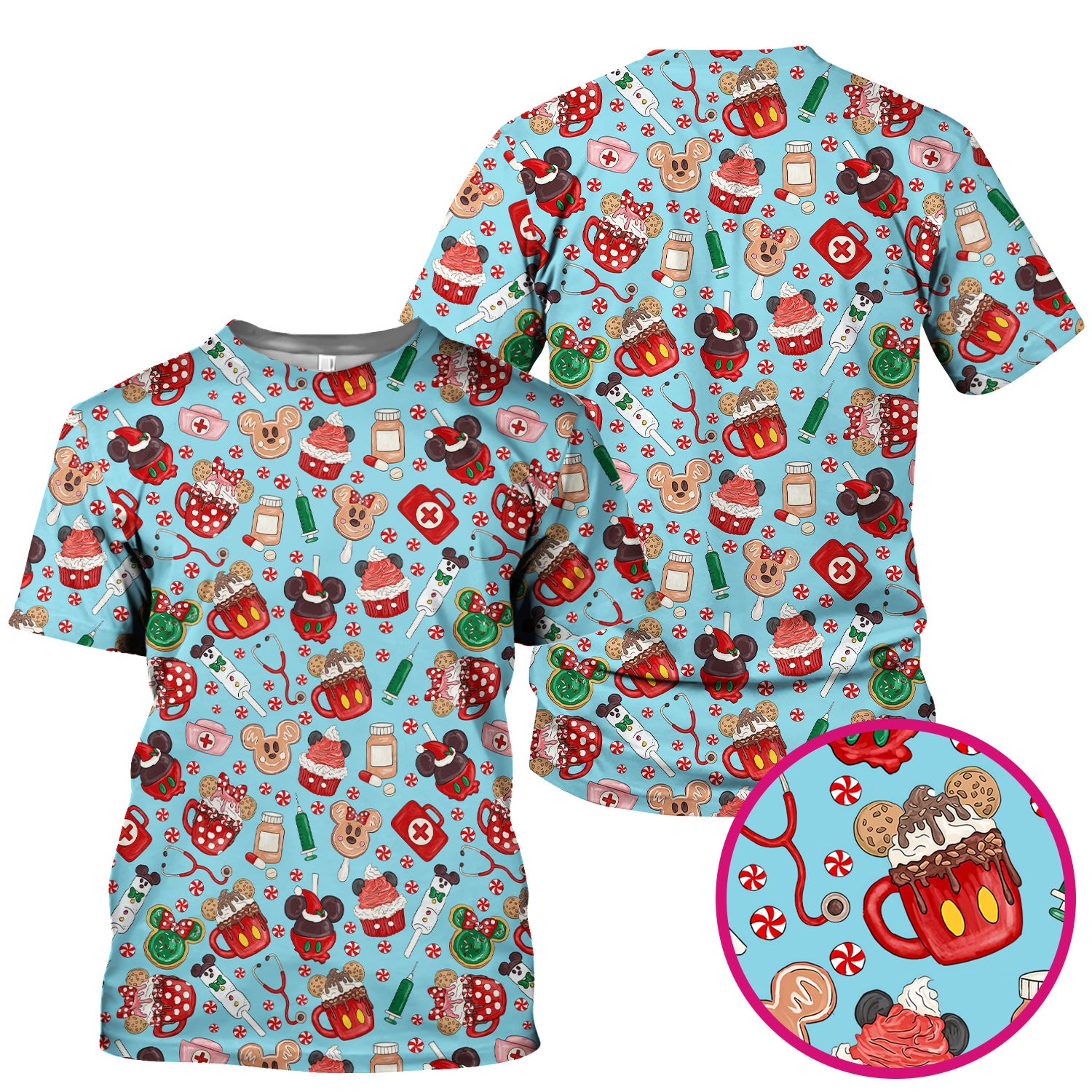 Christmas Scrub Top for Nurses - Cute Gingerbread Cupcake Candy Medical Shirt - Xmas Holiday Uniform for Women RN CNA LPN