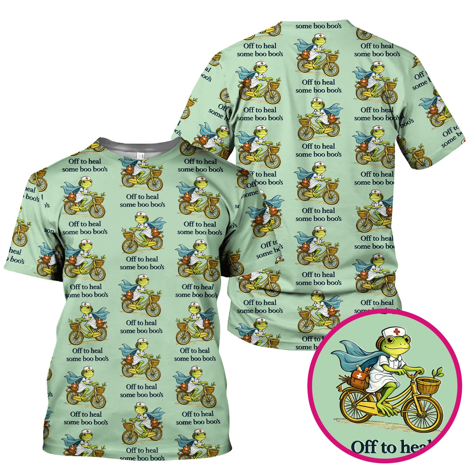 Funny Frog Nurse Cycling Pattern Scrub Top, Comfortable Scrubs for Nurses
