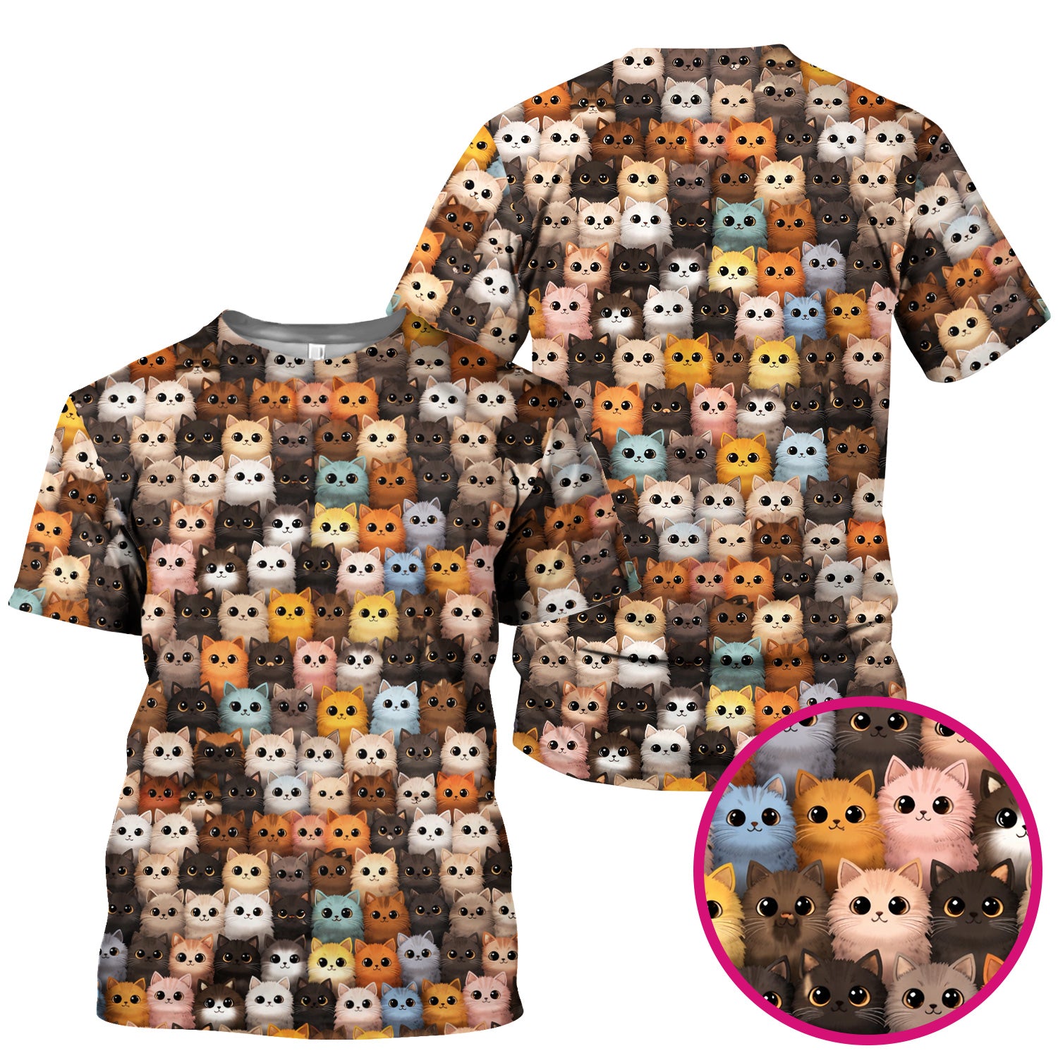Cute Colorful Cat Pattern Scrub Top, Lightweight Medical Work Uniform