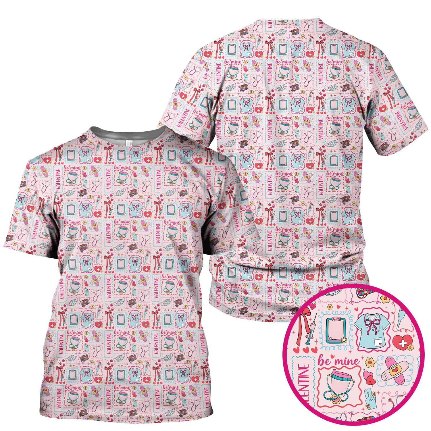 Valentine Medical Hearts Bandages Syringes Scrub Top, Comfortable Scrubs for Nurses