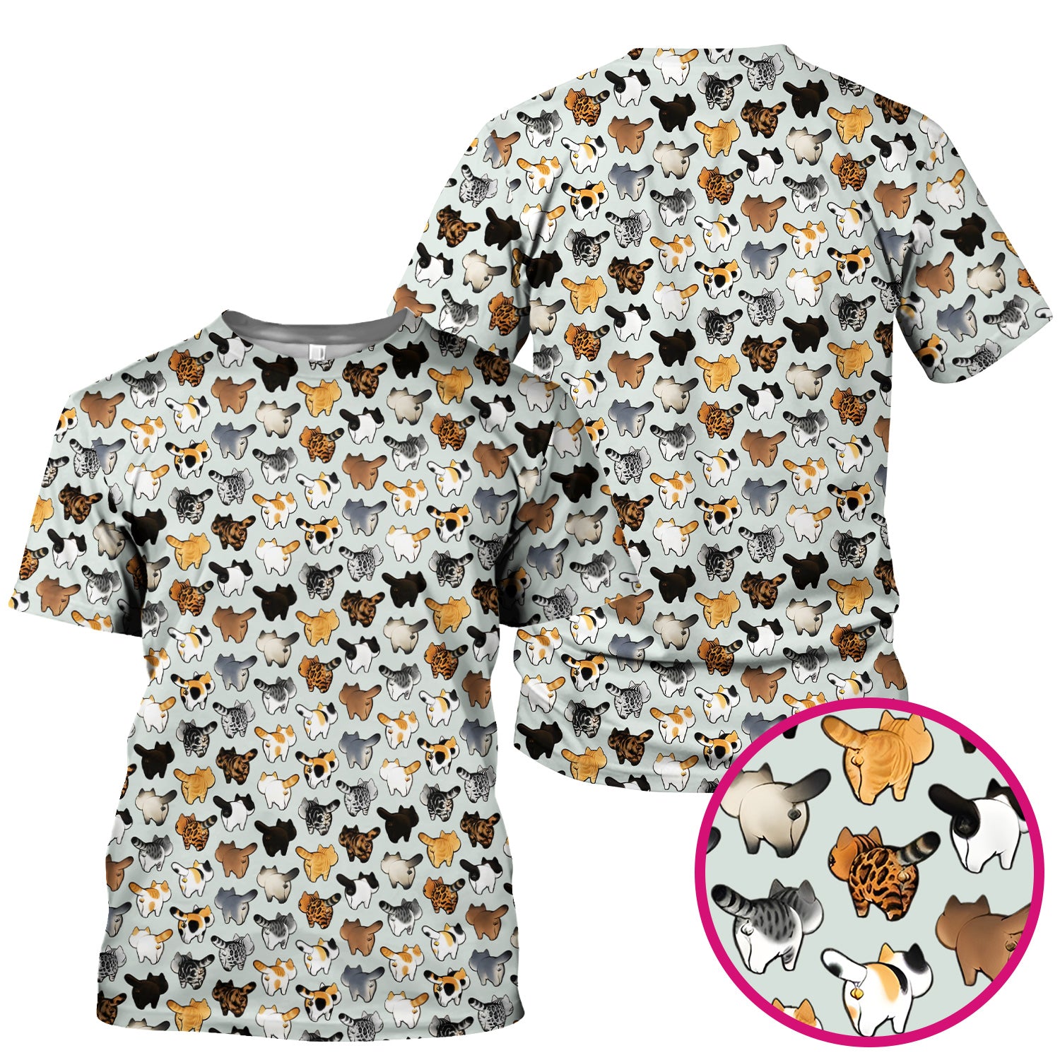 Cat Butt Pattern Medical Scrub Top, Breathable Fabrics Nursing Uniform