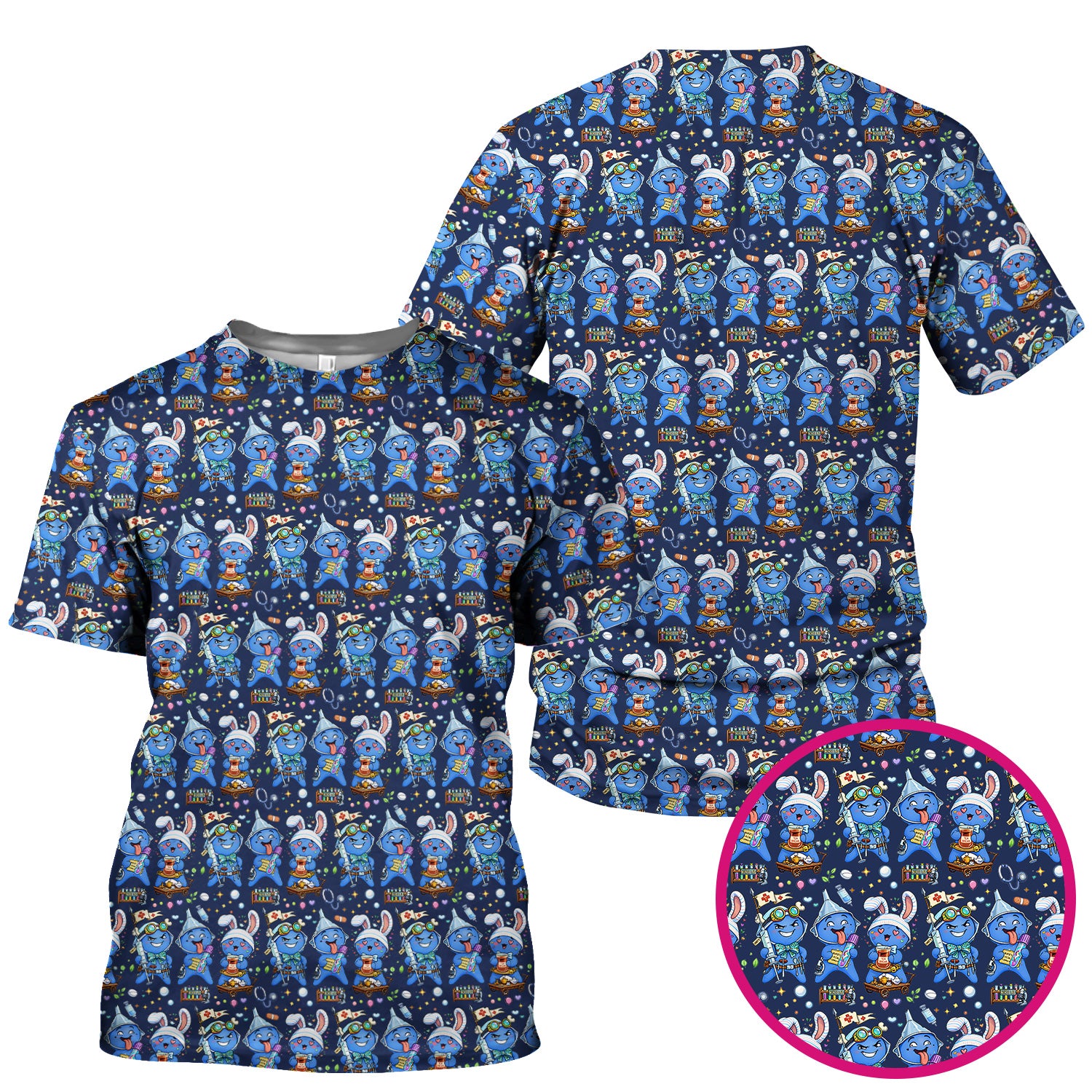 Cute Glove Doll Hospital Medical Cartoon Nurse Pattern Scrub Top, Comfortable Scrubs for Nurses