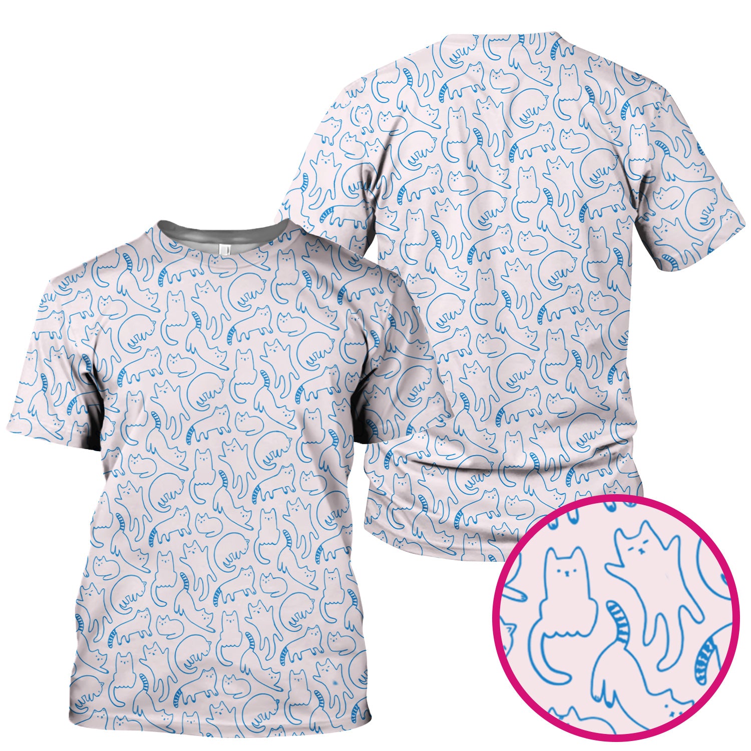 Artistic Cat Pattern Medical Scrub Top, Breathable Fabrics Nursing Uniform