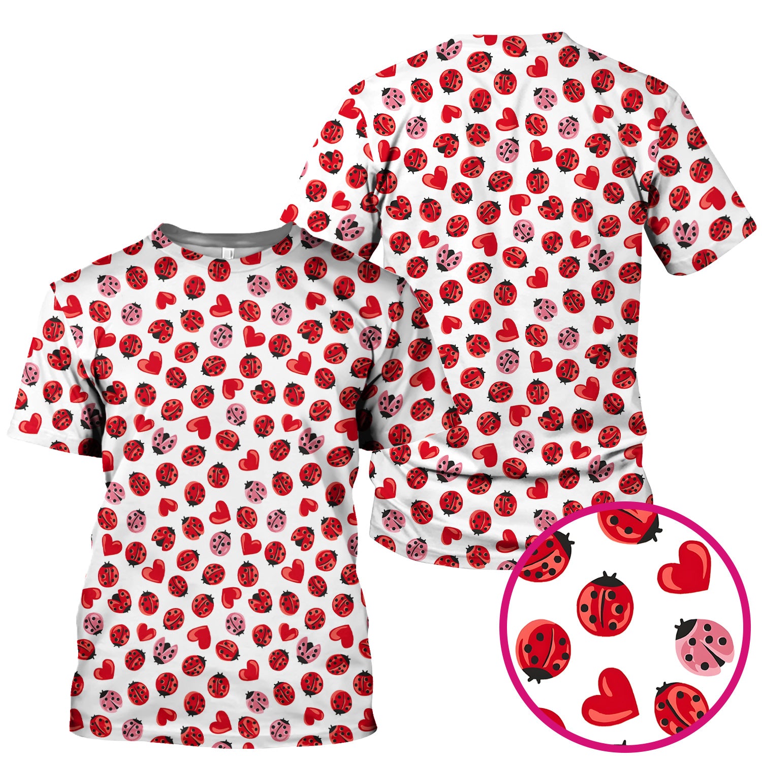 Cute Ladybug and Red Heart All Over Print Scrub Top, Comfortable Scrubs for Nurses