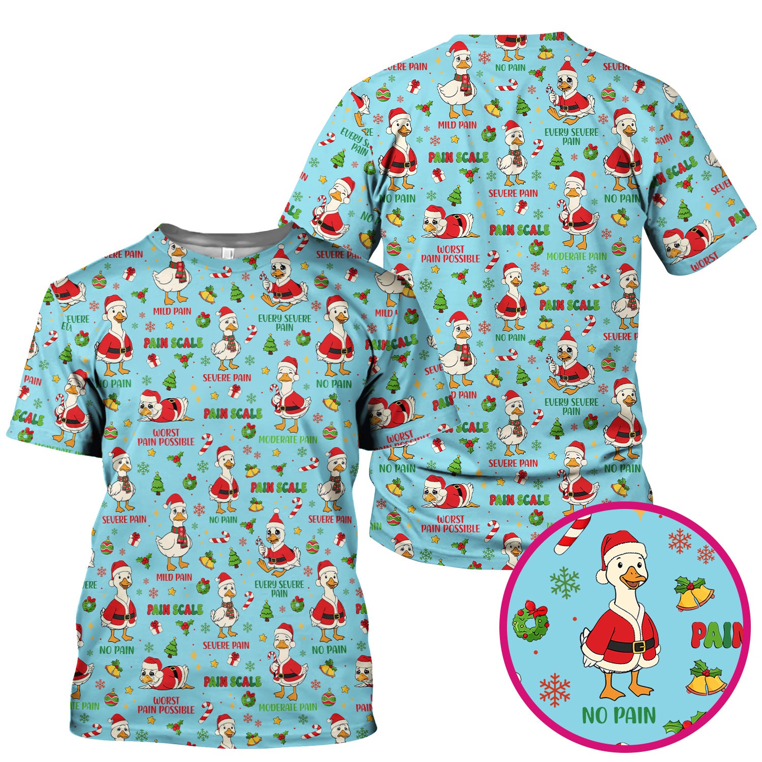 Funny Goose Christmas Scrub Top - Pain Scale Nurse Pattern Shirt - Cute Holiday Medical Scrubs for Women