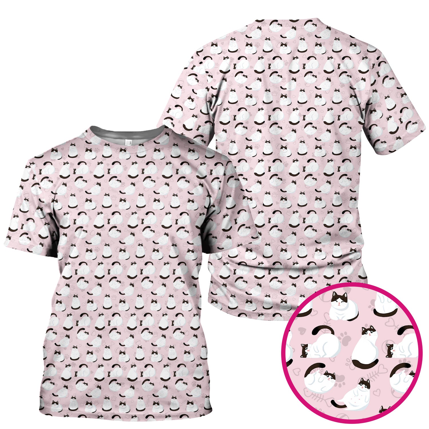 Cute Cat Pattern Medical Scrub Top, Breathable Fabrics Nursing Uniform