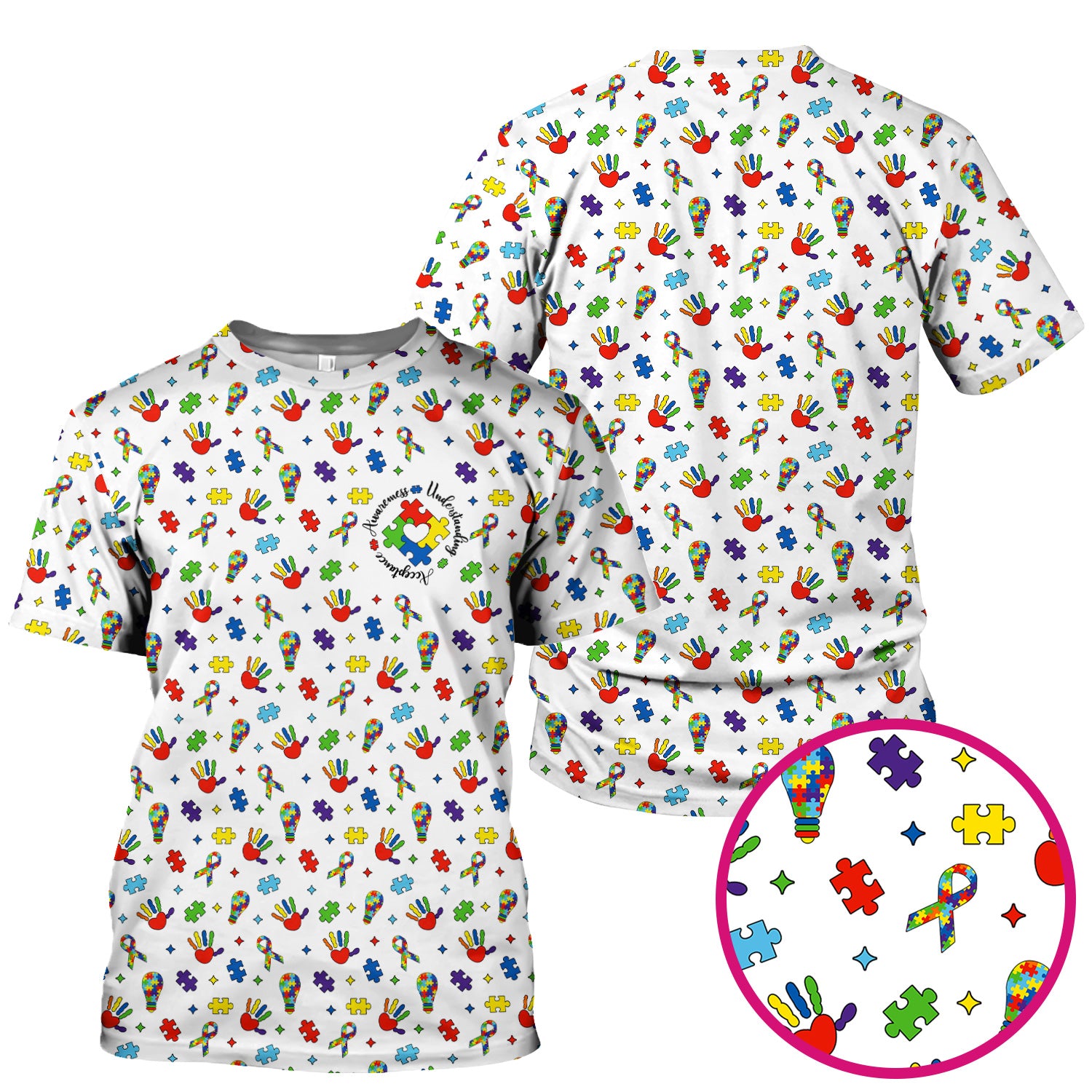 Autism Awareness Colorful Puzzle Pattern Scrub Top, Comfortable Scrubs for Nurses