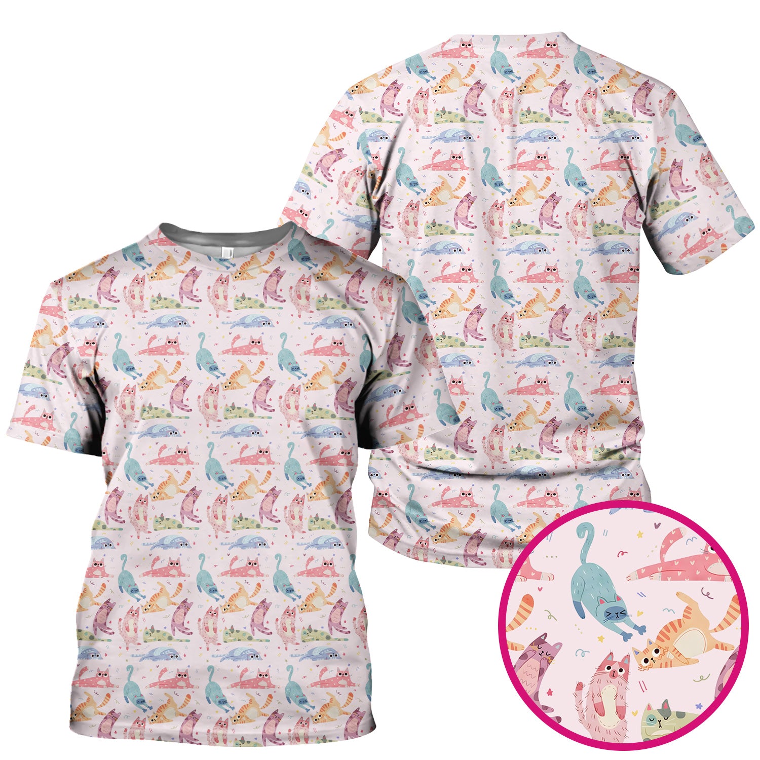 Funny Pastel Cat Pattern Medical Scrub Top, Breathable Fabrics Nursing Uniform