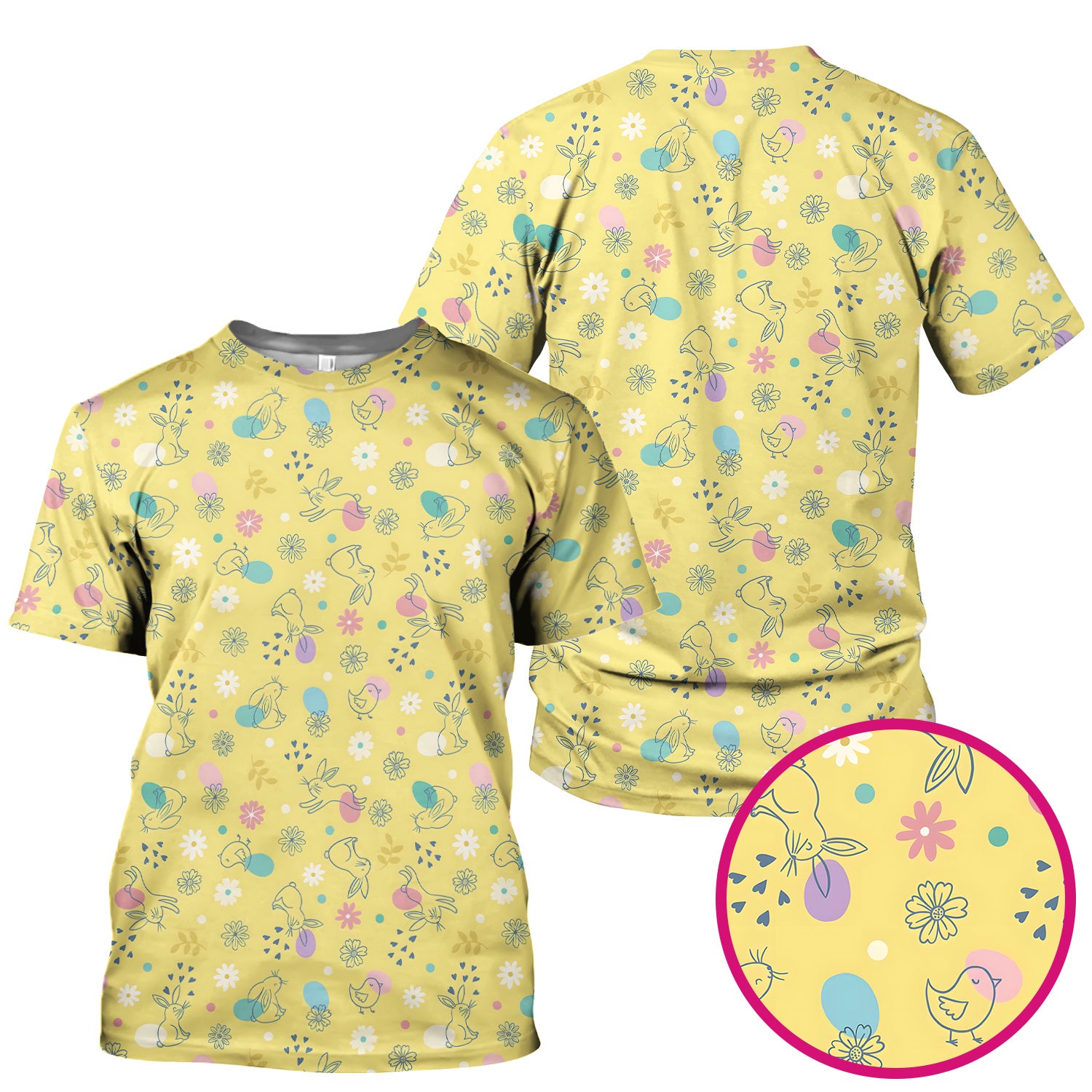 Whimsical Easter Bunny Eggs Pattern Scrub Top, Comfortable Scrubs for Nurses