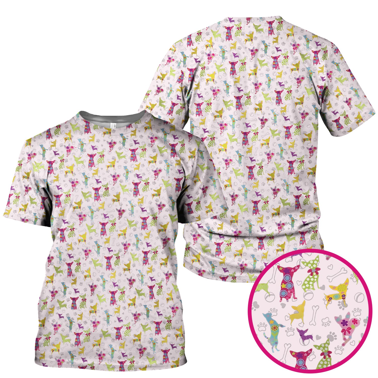 Colorful Playful Dog Print Nurse Scrub Top, Comfortable Scrubs for Nurses