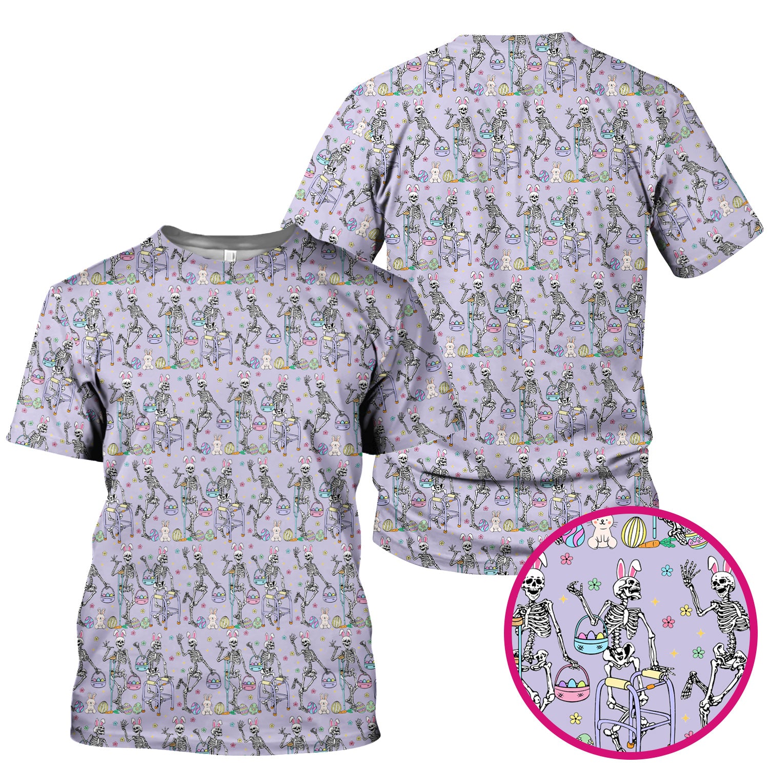 Fun Skeleton Bunny Easter Print Scrub Top, Comfortable Scrubs for Nurses