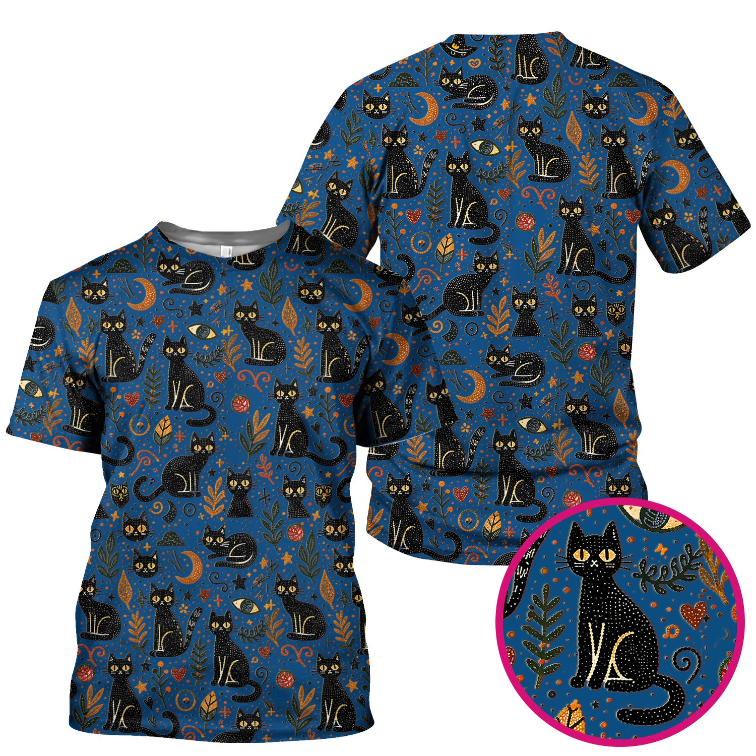 Mystic Black Cat Celestial Doodle Pattern Scrub Top, Comfortable Scrubs for Nurses