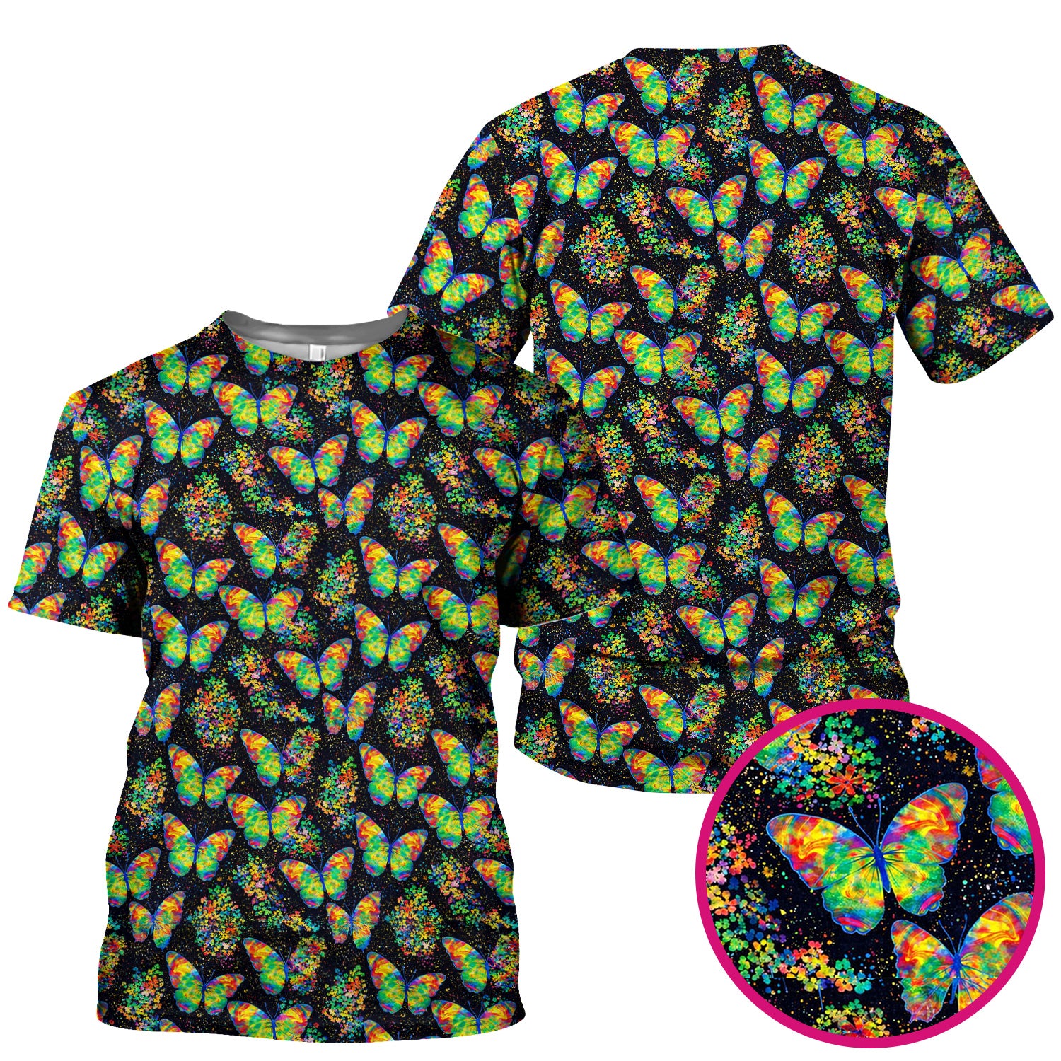 Rainbow Butterfly Galaxy Pattern Scrub Top, Comfortable Scrubs for Nurses