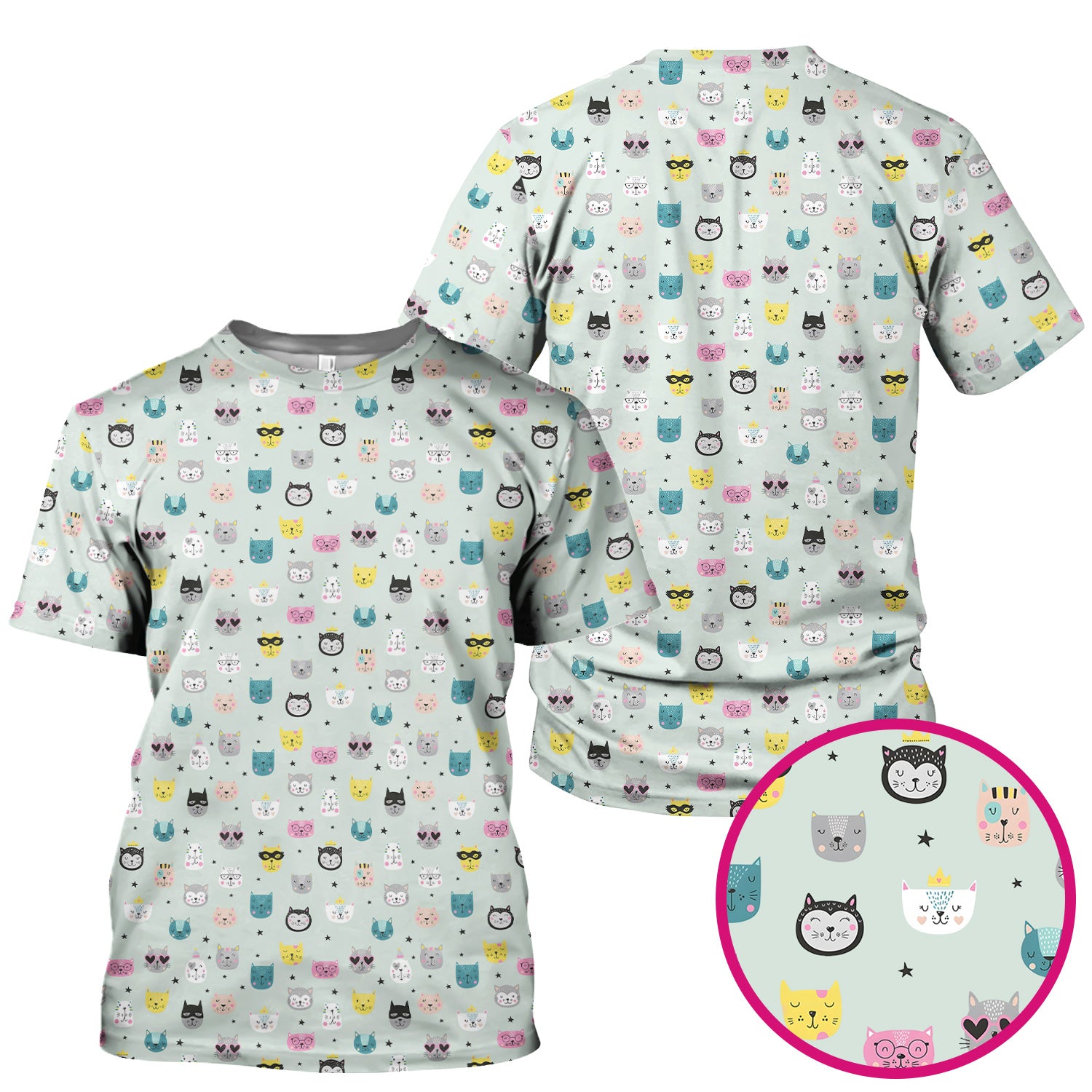 Cute Colorful Cat Pattern Scrub Top, Comfortable Scrubs for Nurses