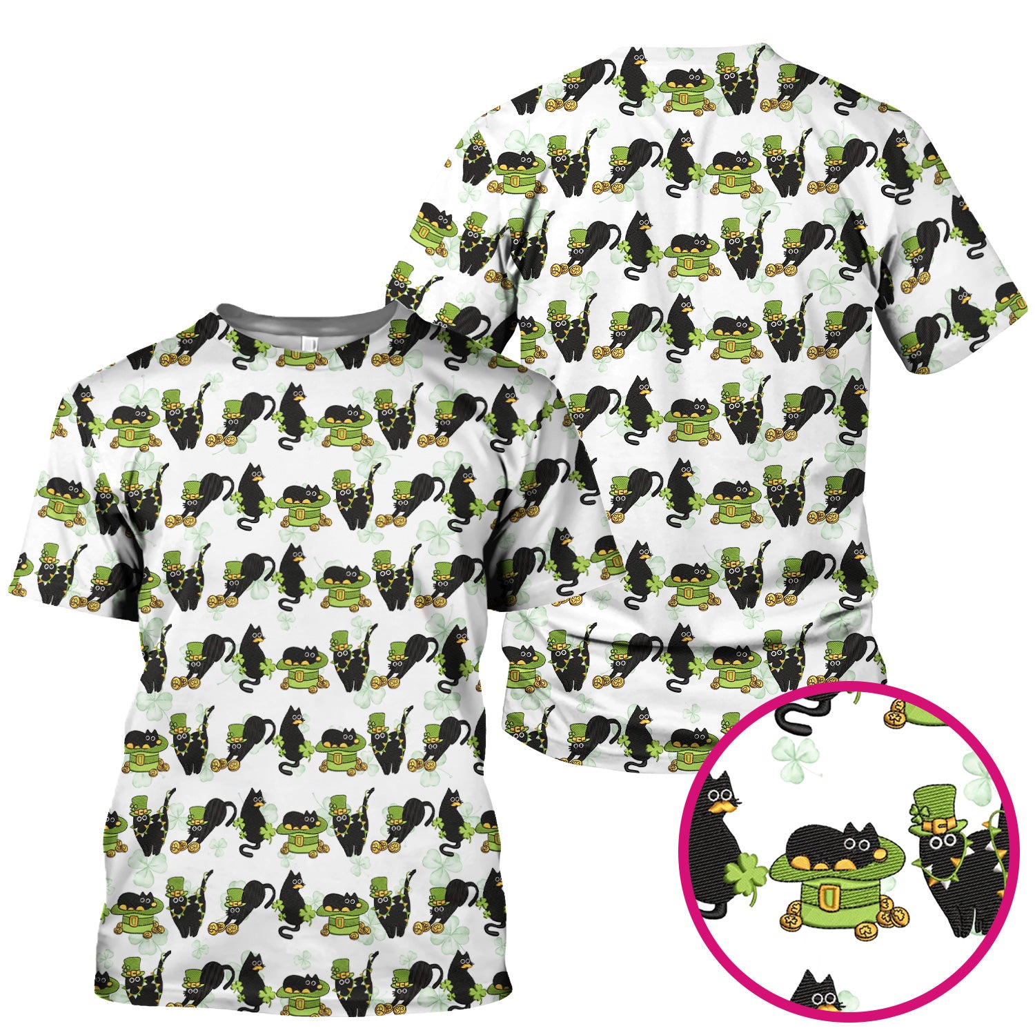 St. Patrick Black Cat Clover Print Nurse Scrub Top, Comfortable Scrubs for Nurses