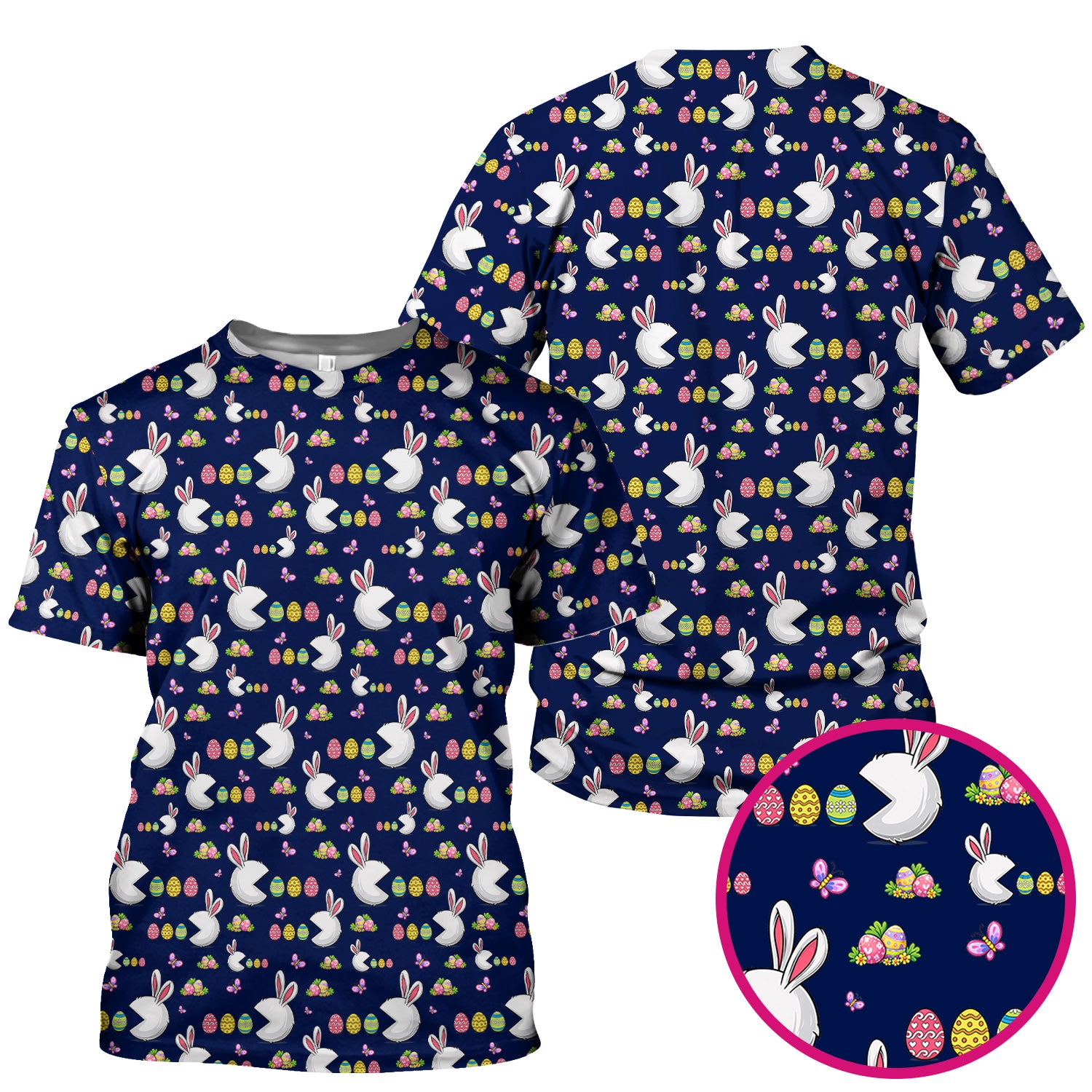Easter Bunny and Colorful Eggs Print Scrub Top, Breathable Fabrics Nursing Uniform