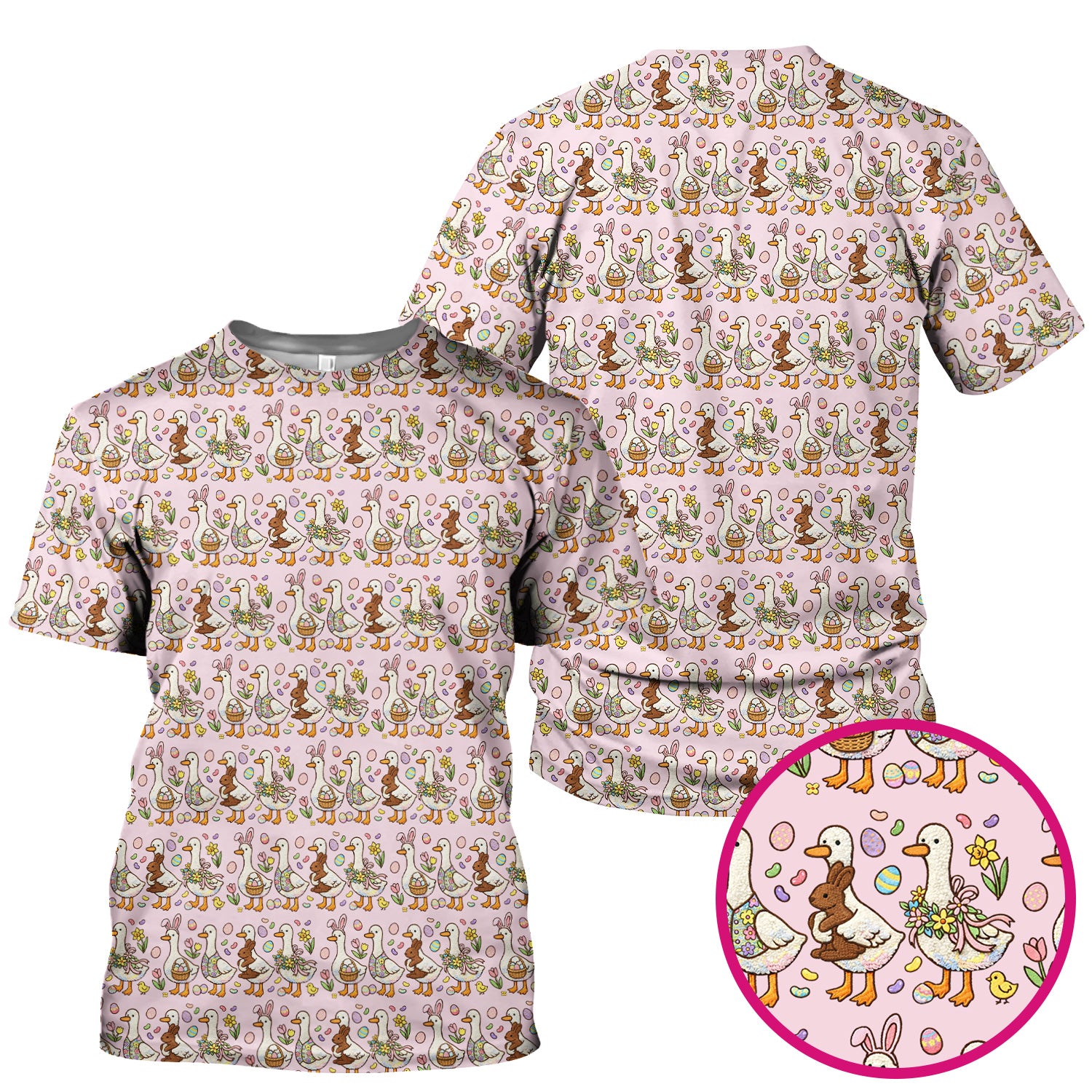 Easter Theme Duck and Bunny Egg Floral Print Scrub Top, Comfortable Scrubs for Nurses