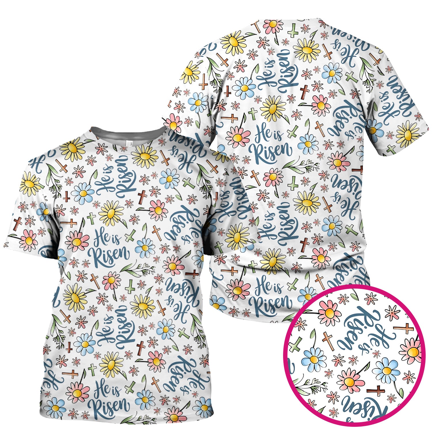 He Is Risen Cross Flower Pattern Scrub Top, Comfortable Scrubs For Nurses