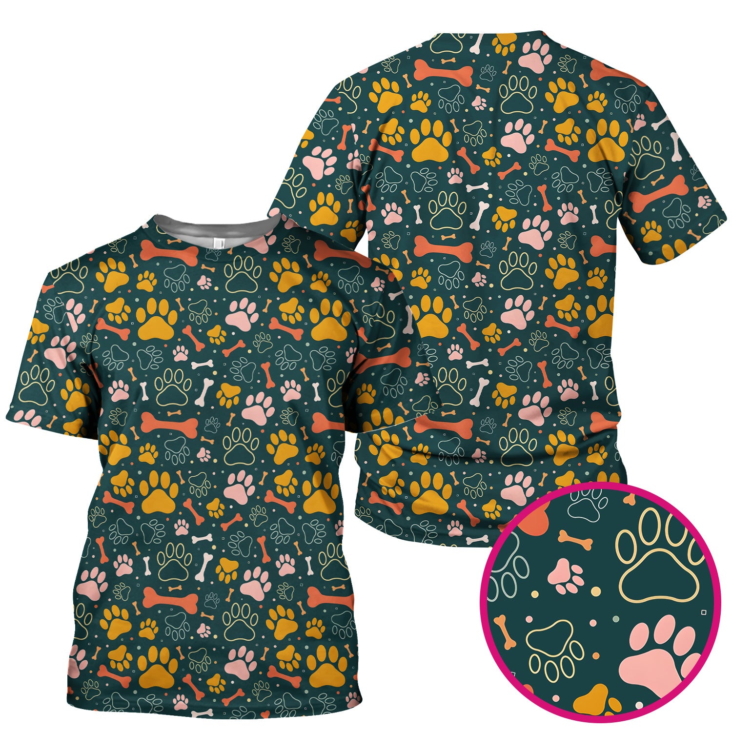 Cute Paw Print Dog Pattern Scrub Top, Comfortable Scrubs for Nurses