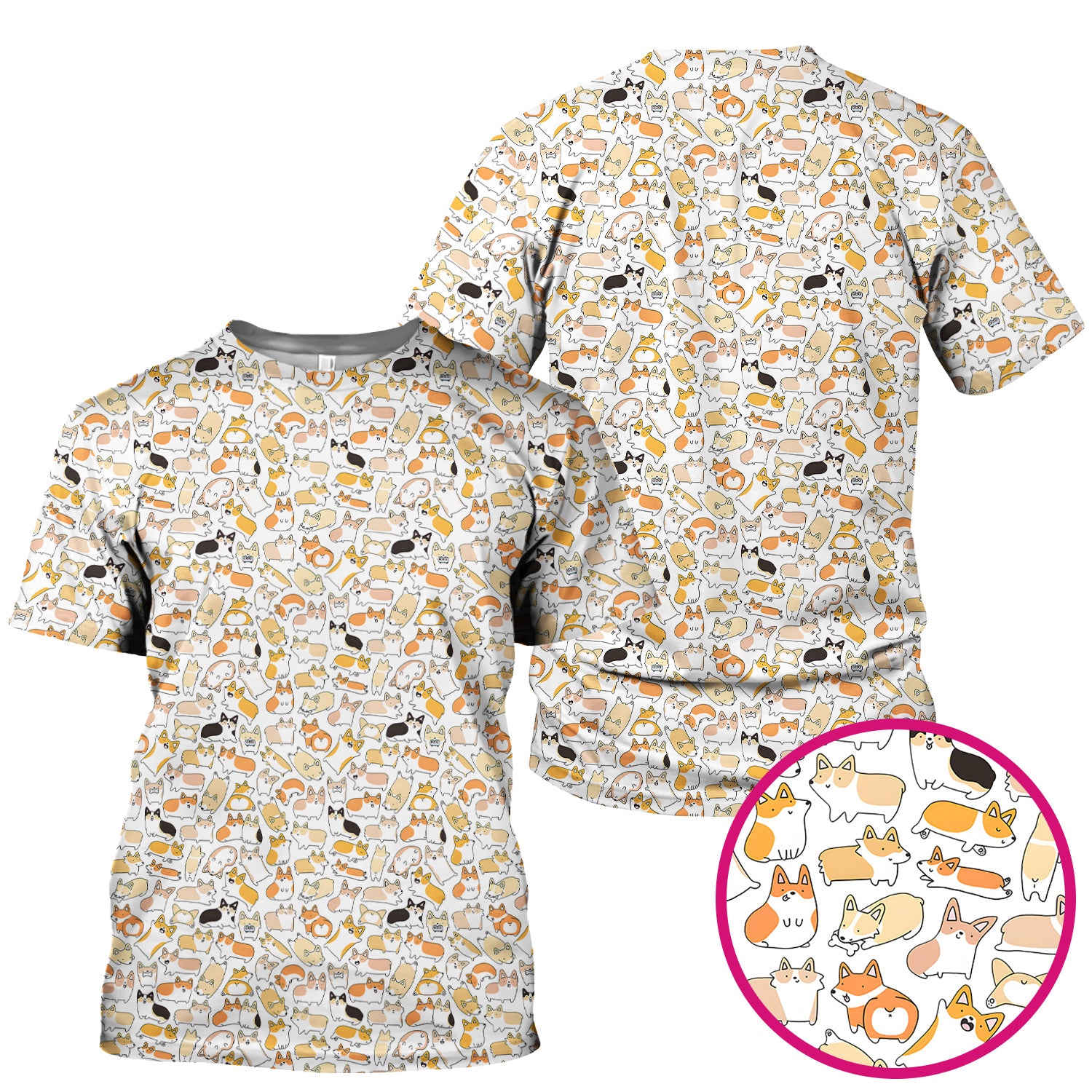 Cute Corgi Dog All Over Print Scrub Top, Comfortable Scrubs for Nurses