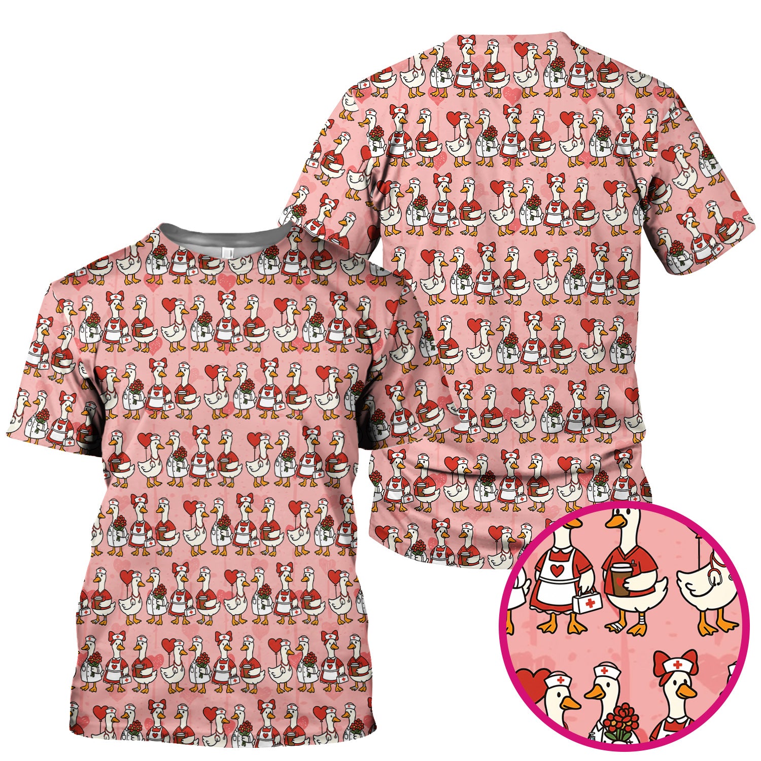 Valentine Nurse Goose Pattern Scrub Top, Comfortable Scrubs for Nurse