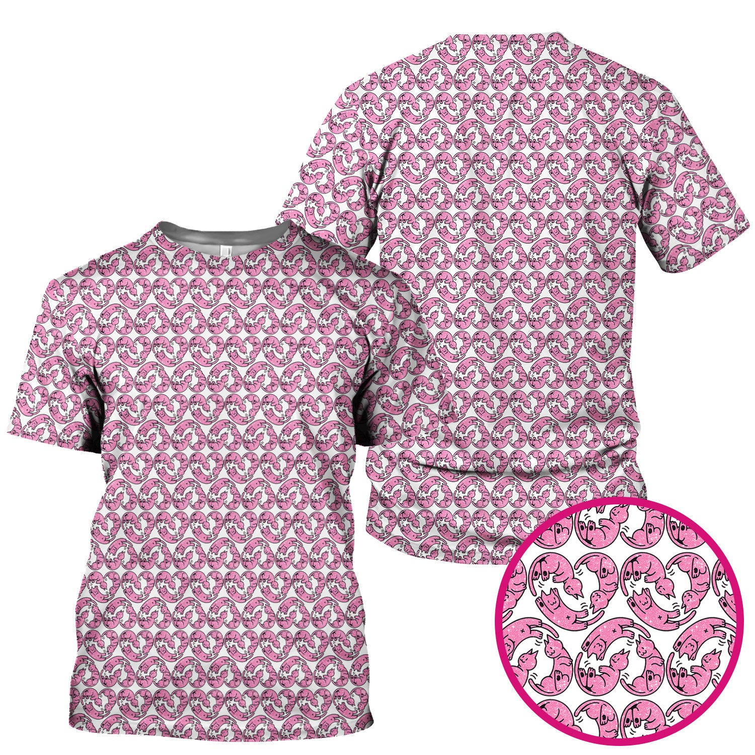 Cute Pink Cat Cartoon Pattern Scrub Top, Comfortable Scrubs for Nurses
