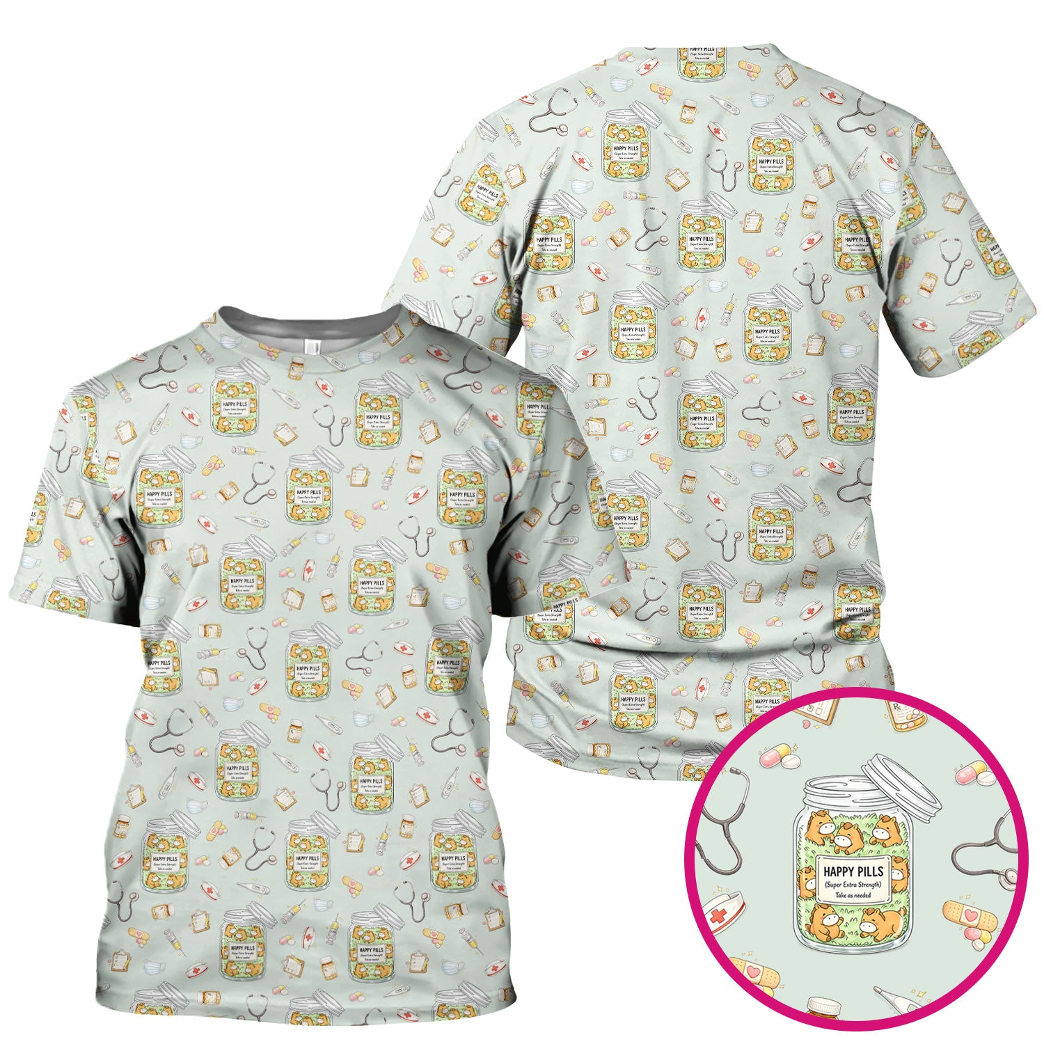 Happy Pills Horse Medical Print Nurse Scrub Top, Comfortable Scrubs for Nurses